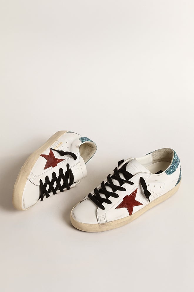 Women’s Super-Star with burgundy suede star and light blue glitter heel tab - 2