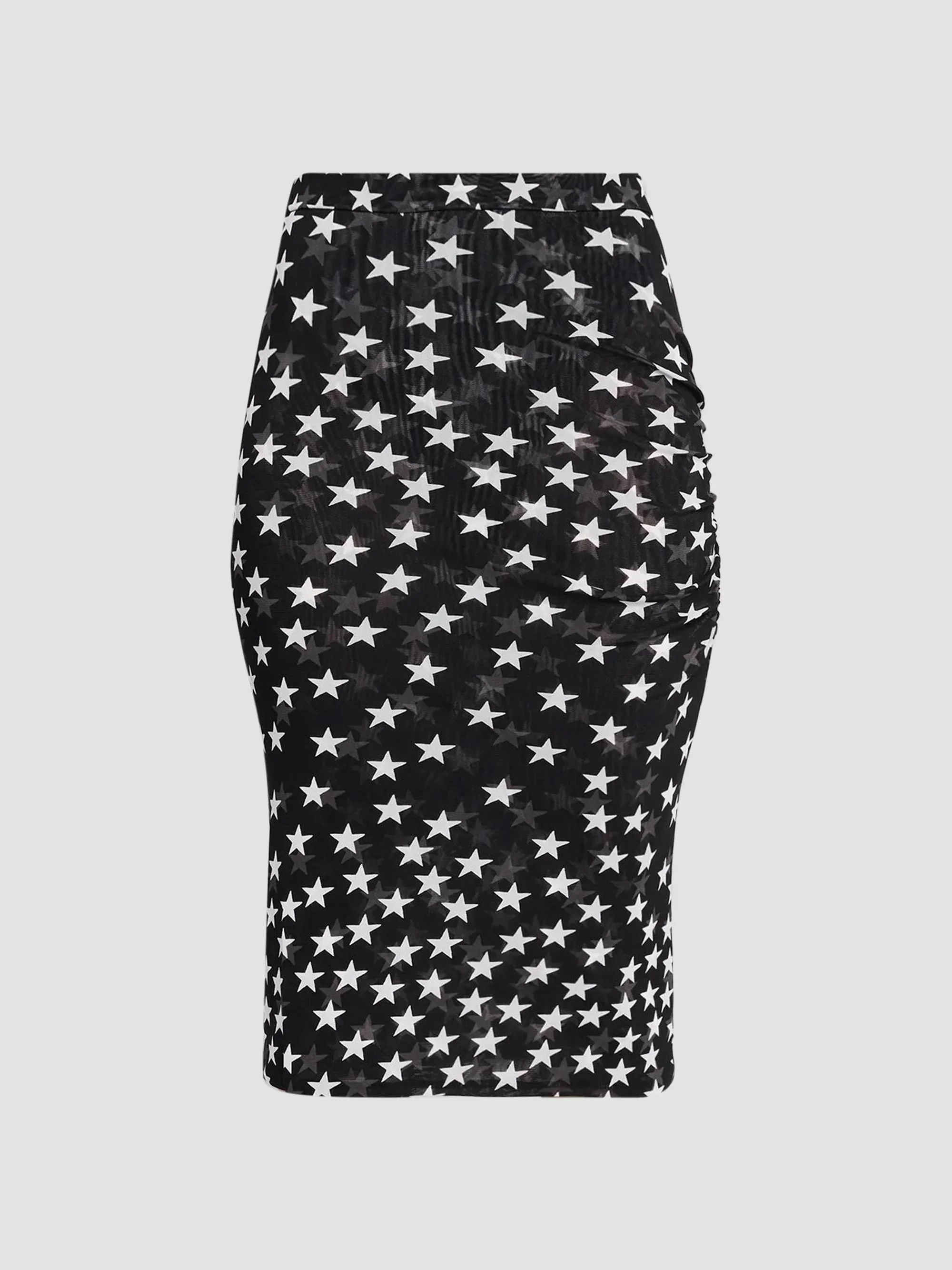 Women's Star Printed Mesh Skirt - Black White - 1
