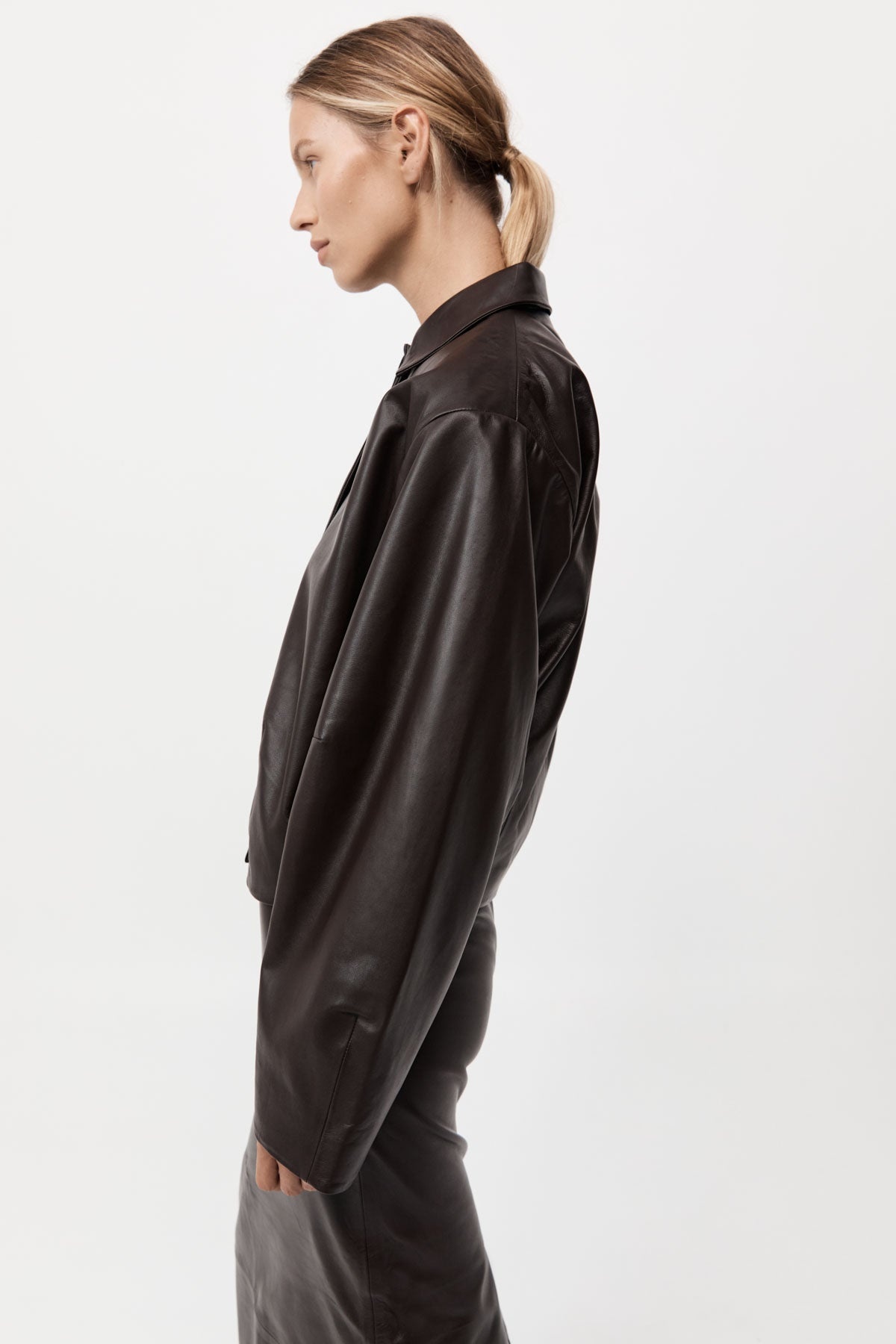 Cocoon Leather Jacket - Chocolate - 6