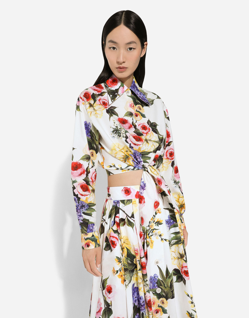 Cotton pussy-bow shirt with garden print 4