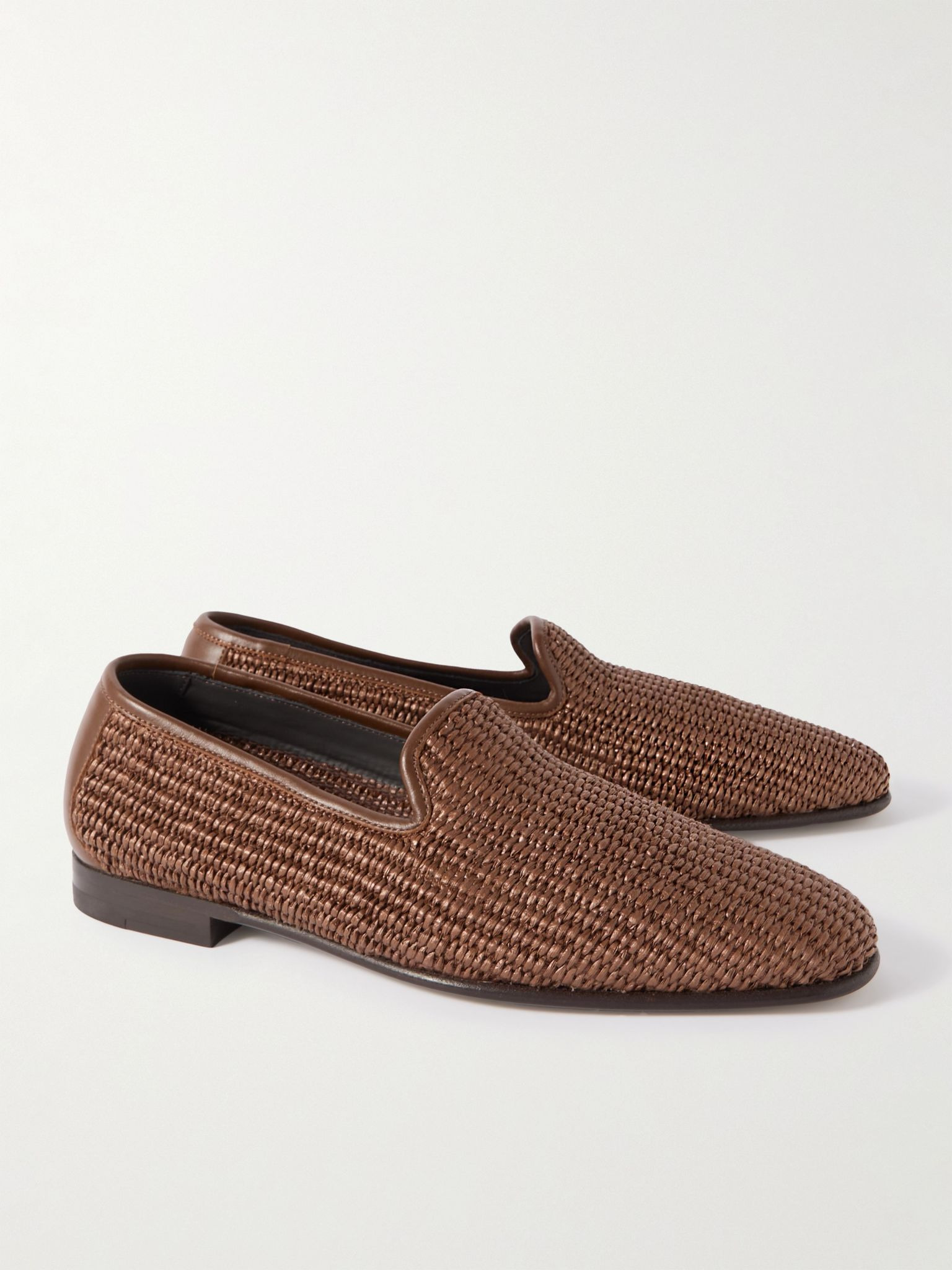 Mario Leather-Trimmed Raffia Loafers Dark brown - 4