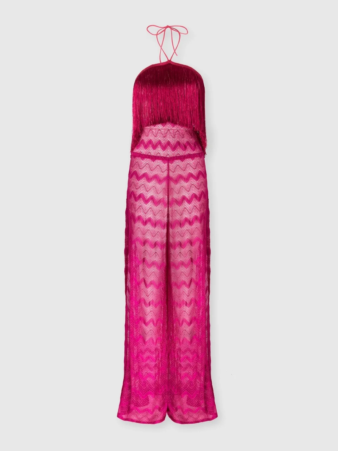 Zig zag lamé viscose jumpsuit with fringes - 1