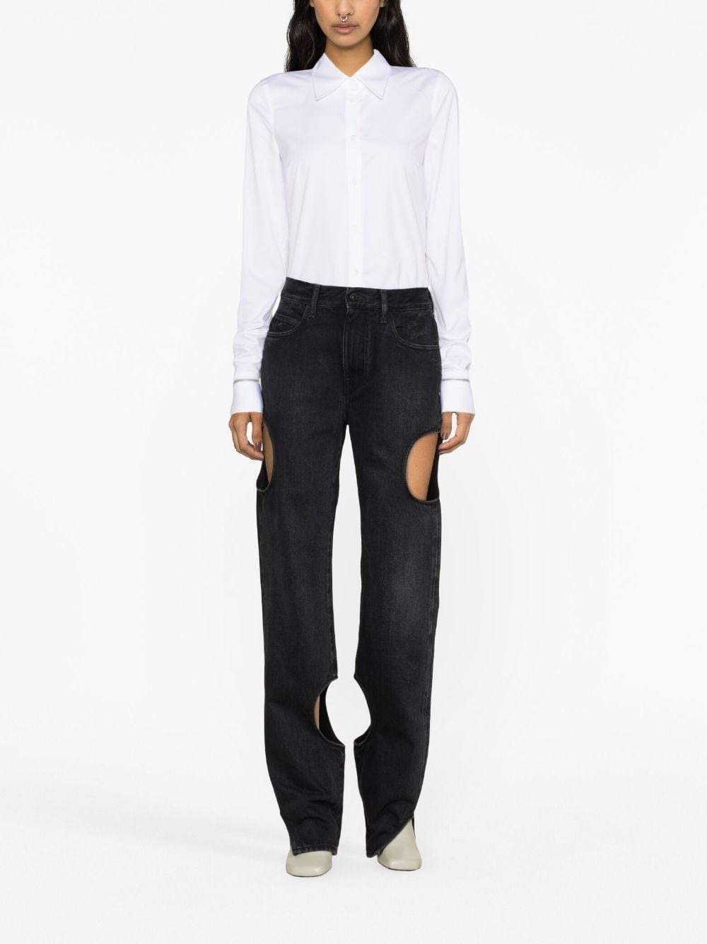pointed-collar button-up shirt - 2