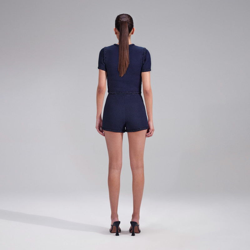 self-portrait Navy Knit Shorts outlook
