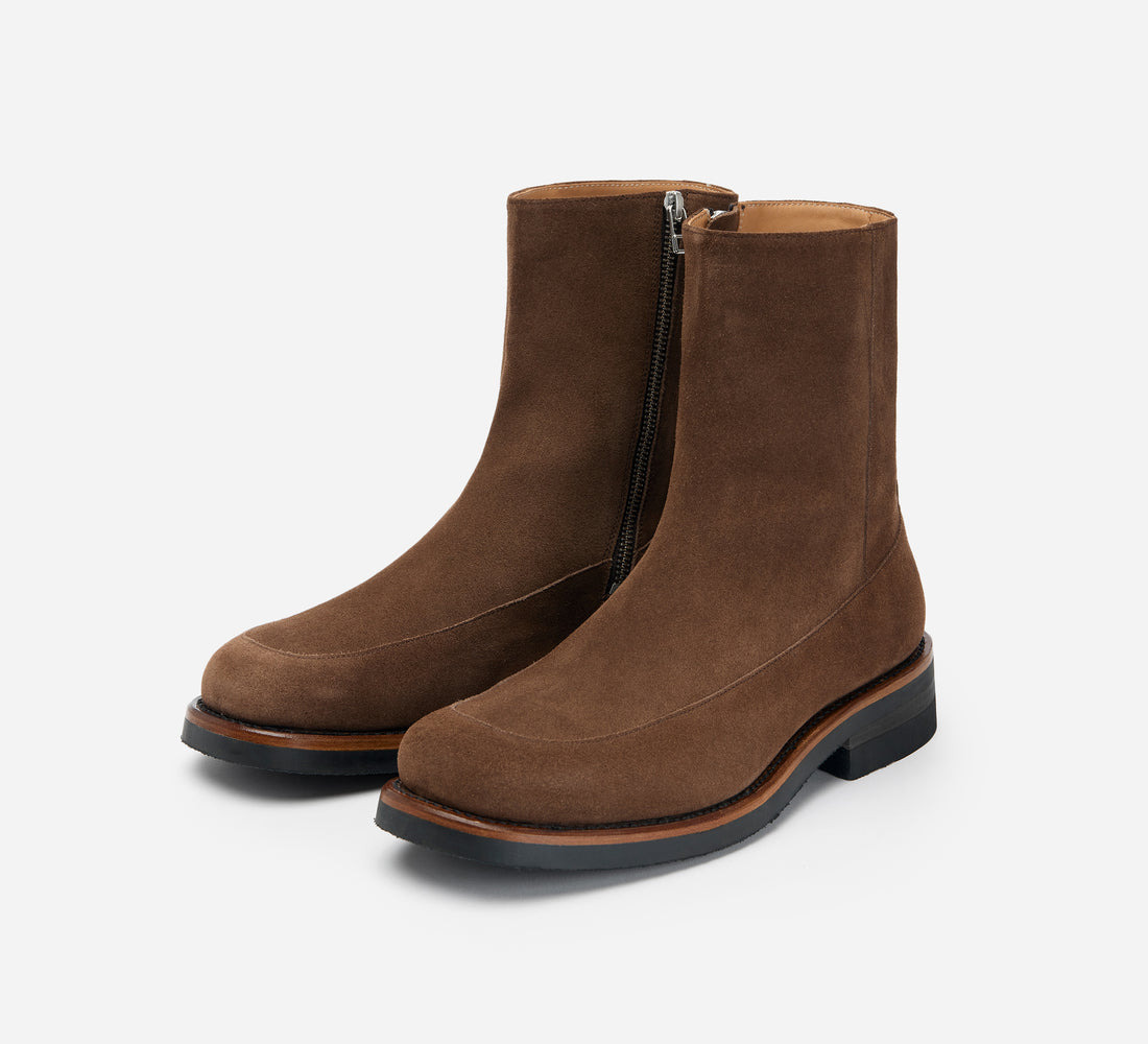 Square Toe Side Zip Boot - Mushroom Suede - 2