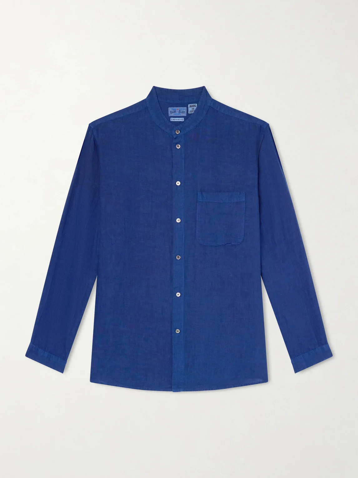Grandad-Collar Linen-Chambray Shirt - 1
