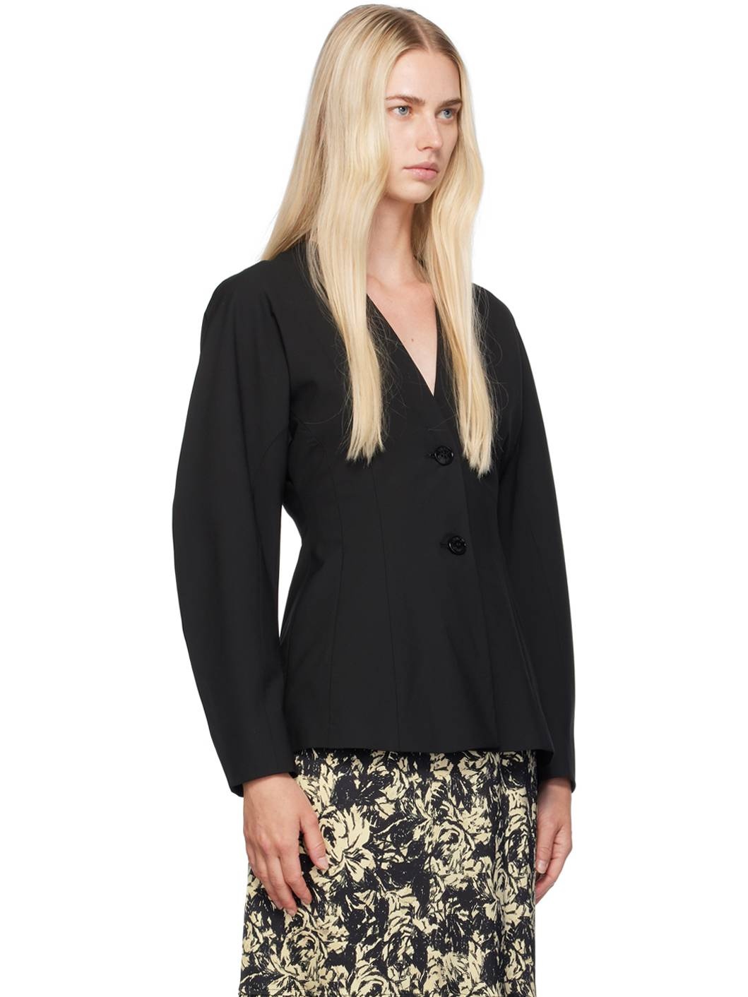 Black V-Neck Blazer - 2