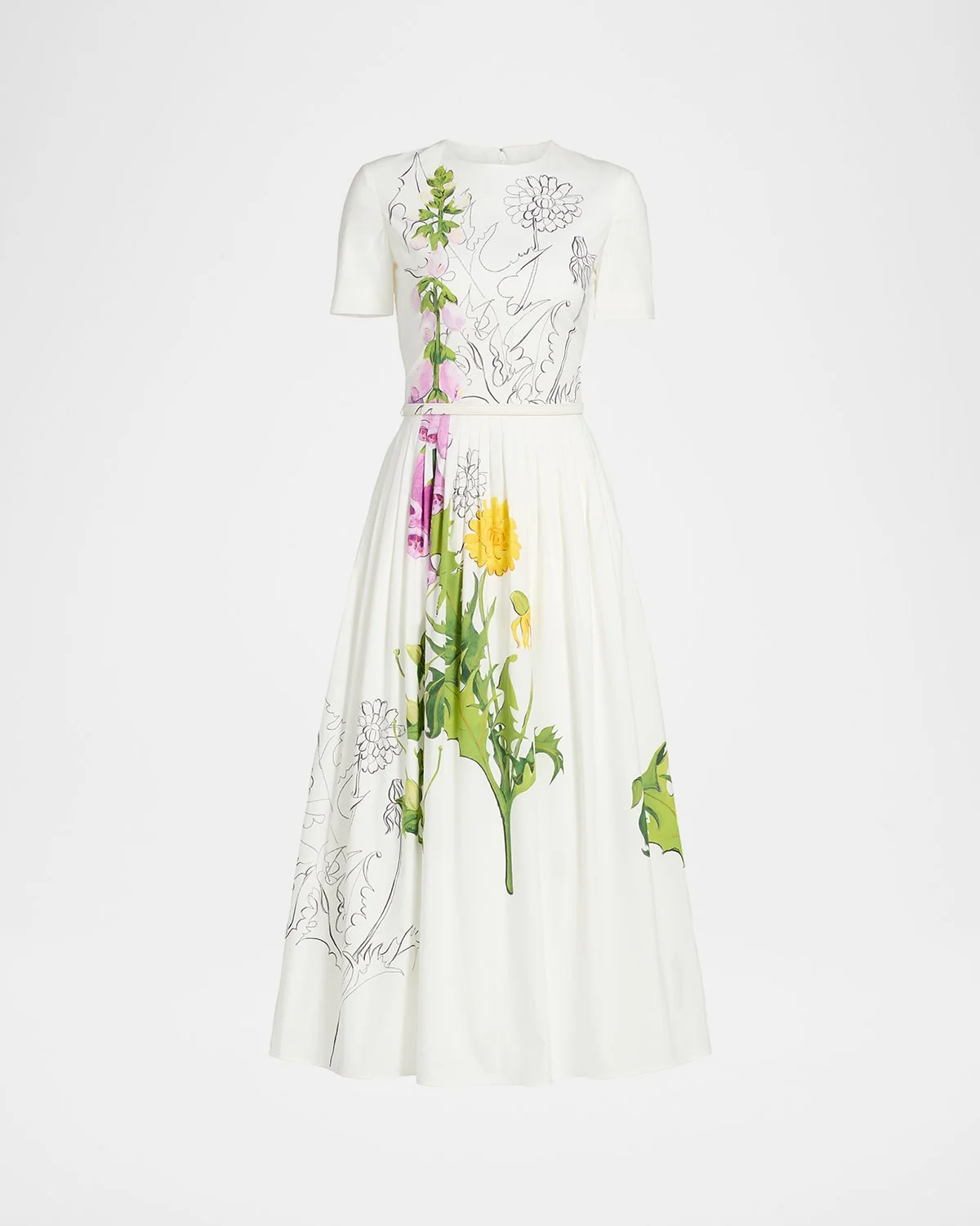 Foxglove Dandelion Poplin Short-Sleeve Midi Dress With Belt - 1