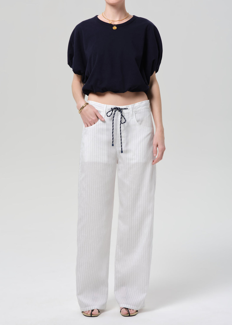 Brynn Drawstring Trouser In Black Pinstripe - 1