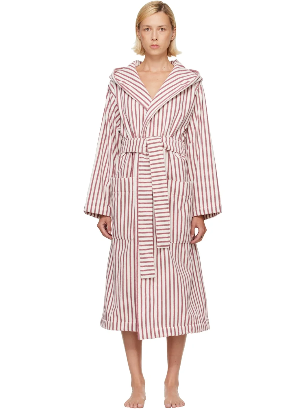 White & Pink Terry Hooded Bathrobe - 1