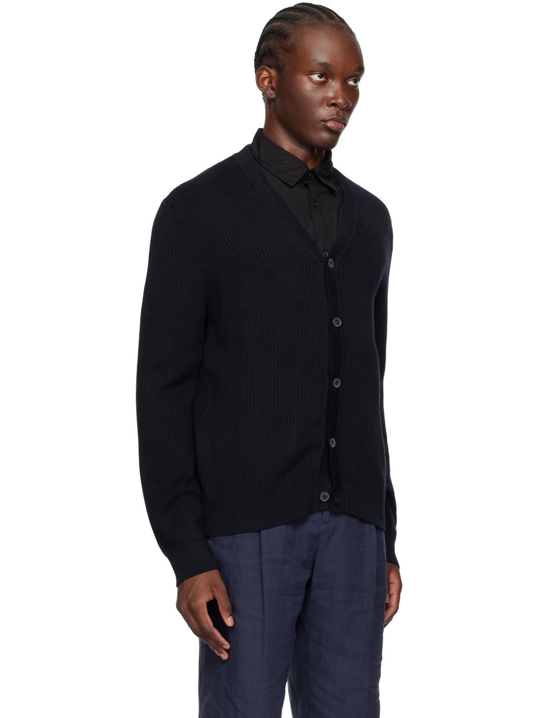Navy Textured Knit Cardigan - 2