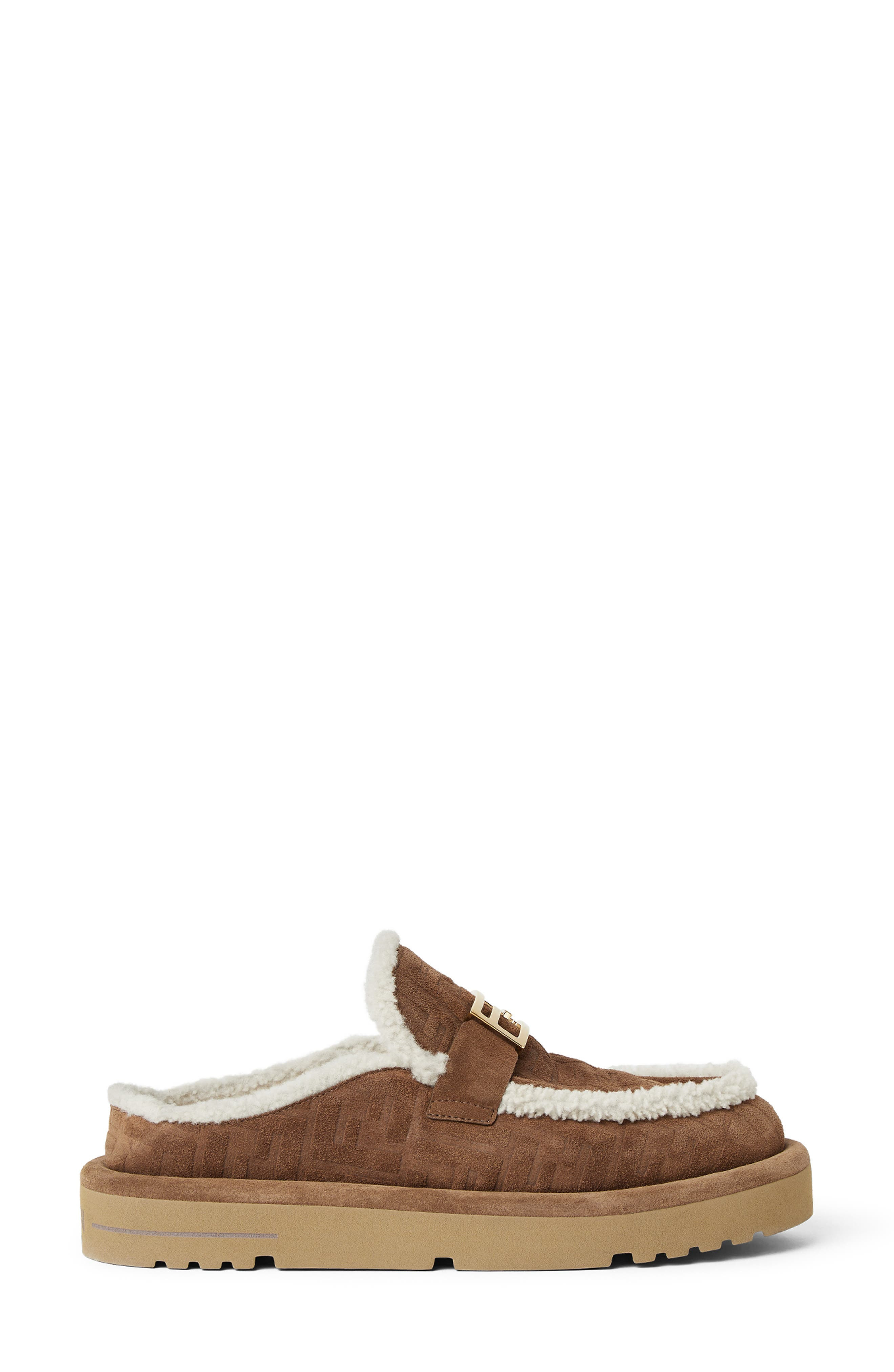 Fendi Après Chic FF Logo Genuine Shearling Lined Clog in Tabacco/Latte at Nordstrom - 2