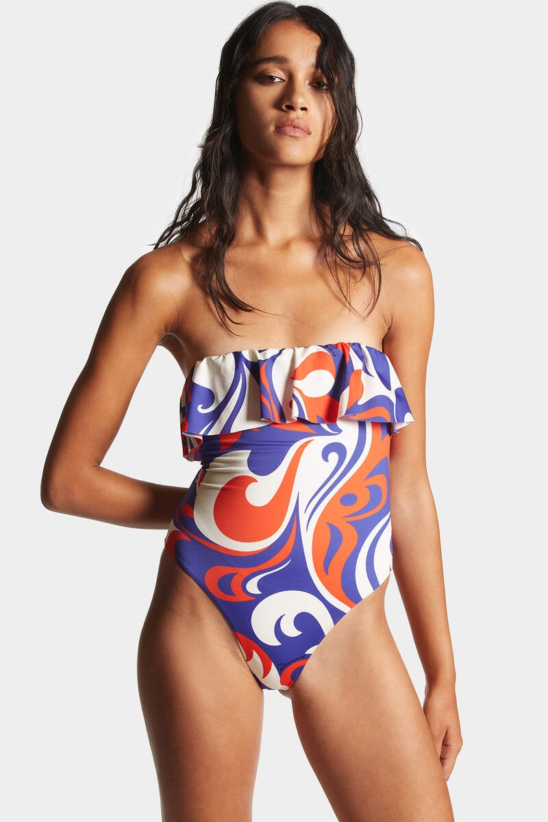 ALL OVER PRINTED SWIM STRAPLESS ONE PIECE - 3