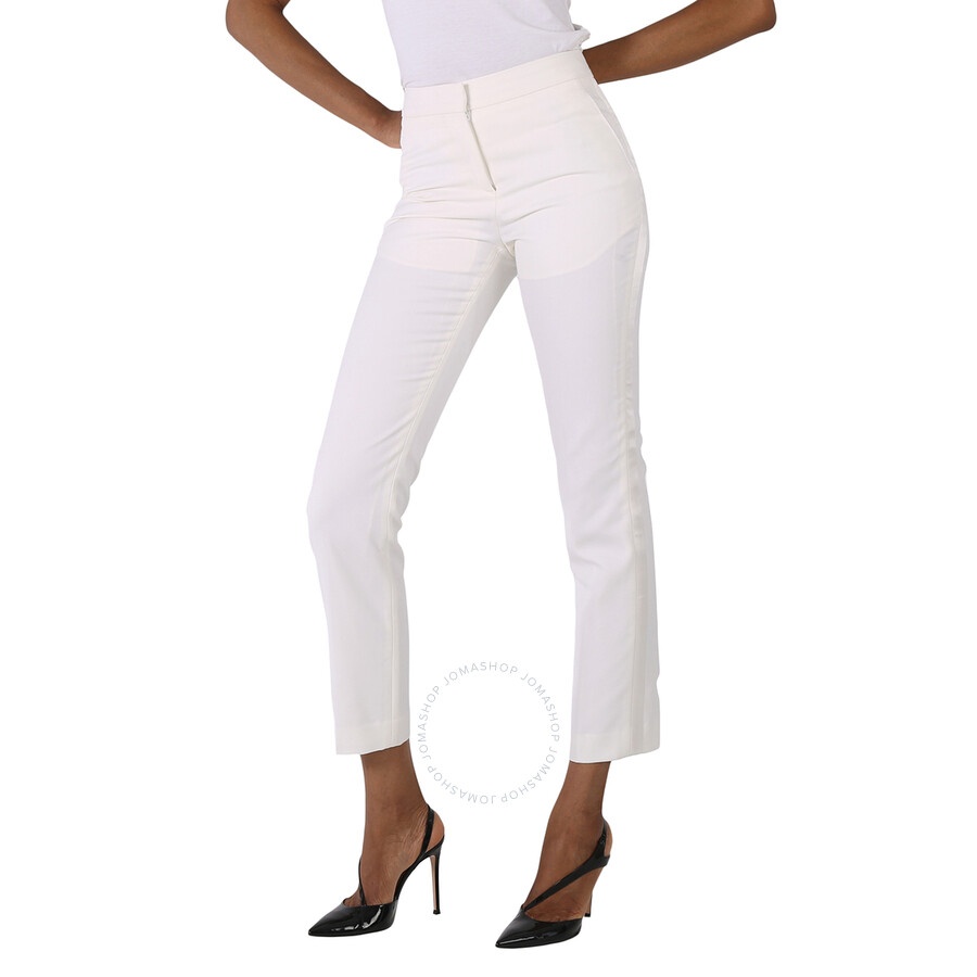 Burberry Optic White Silk Side Stripe Technical Wool Tailored Trousers - 5