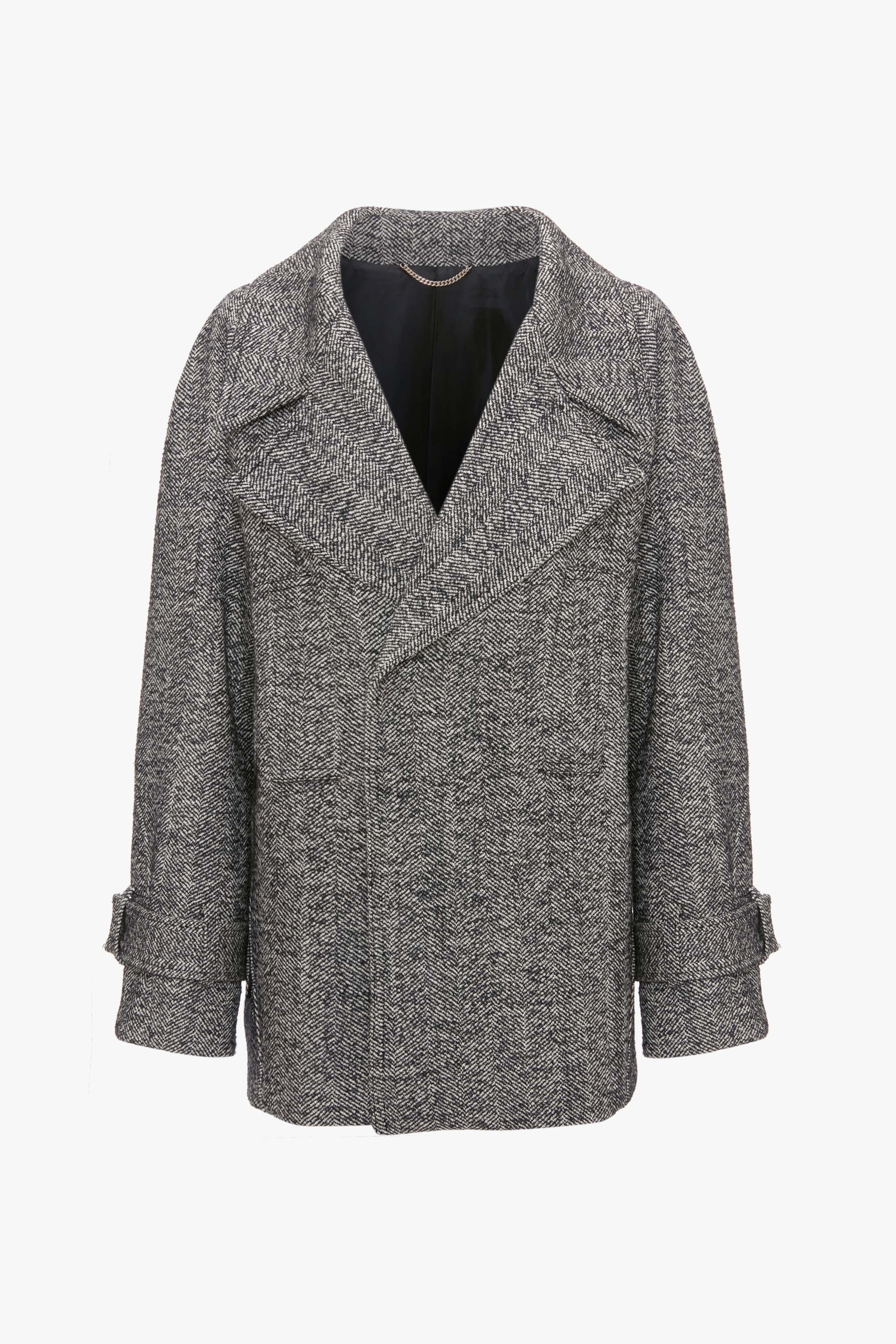 Oversized Pea Coat In Monochrome - 1