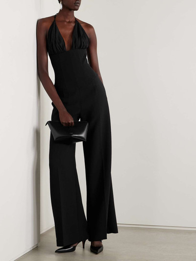 MÔNOT Tulle-trimmed crepe halterneck jumpsuit outlook