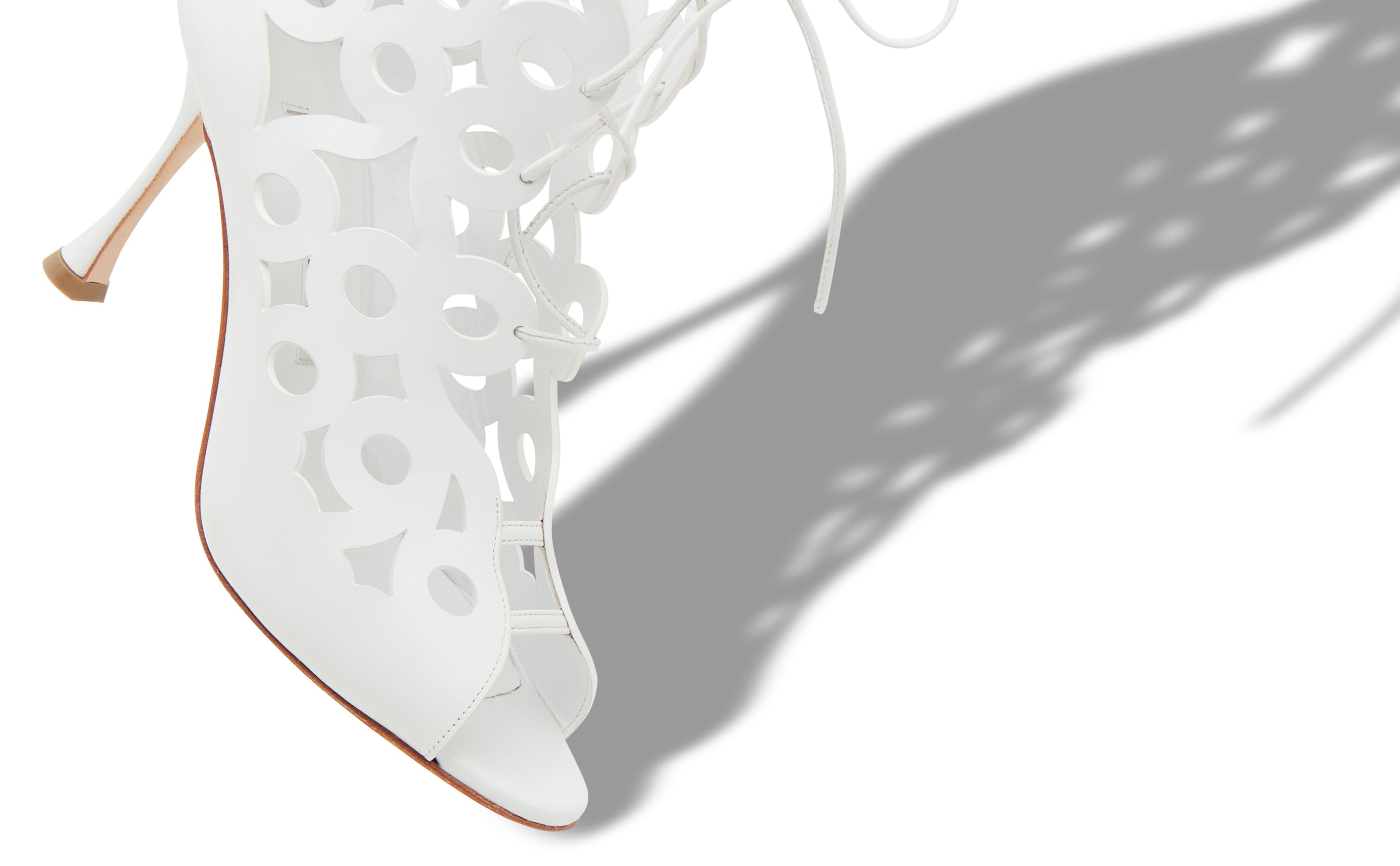 White Calf Leather Geometric Cut Out Boots - 4