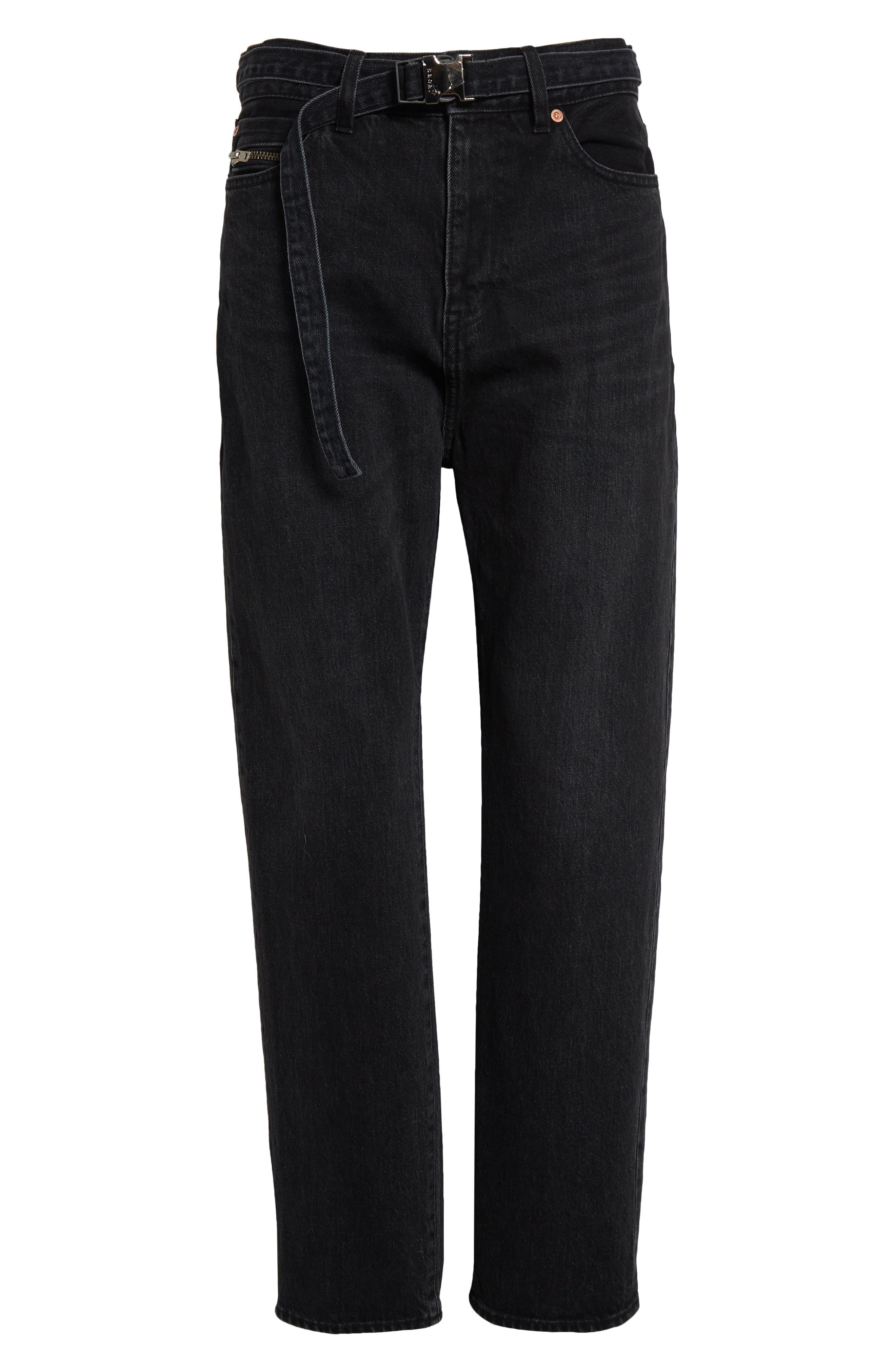 Sacai Belted Straight Leg Jeans in Black at Nordstrom - 6