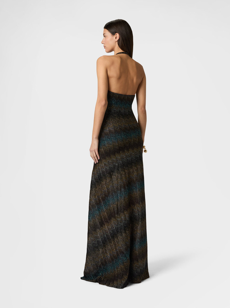 Snake-Pattern Viscose Lamé Gown with Halter Neck 3