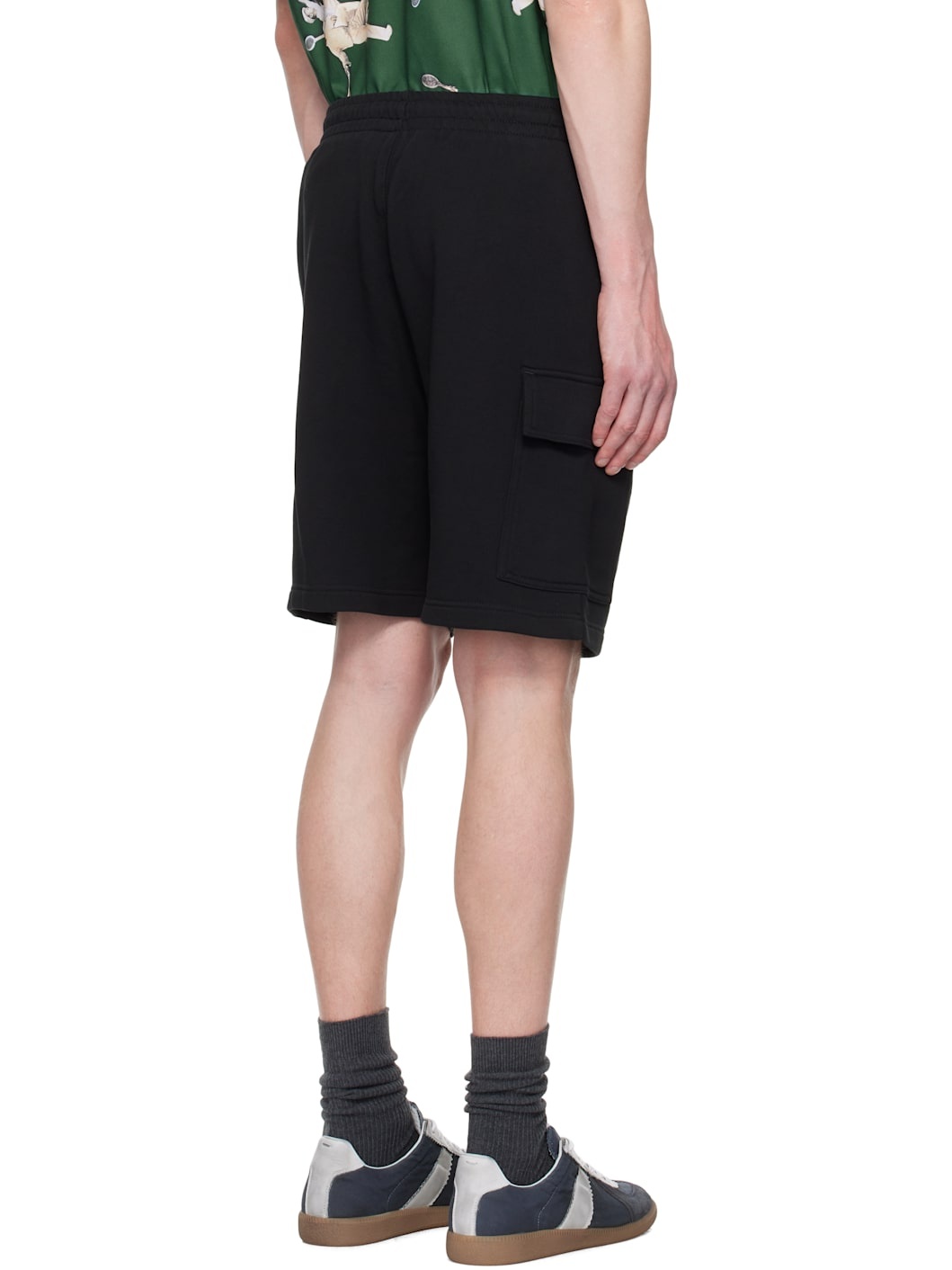 Black Cotton Fleece Cargo Shorts - 3