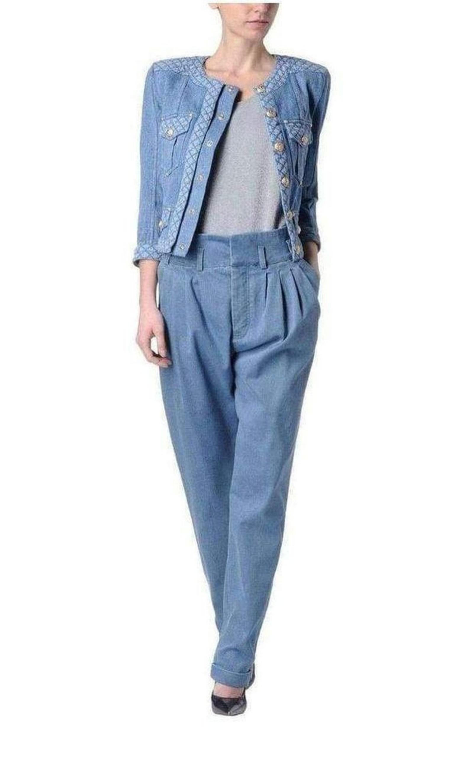 Blue Denim High Waist Pants - 3
