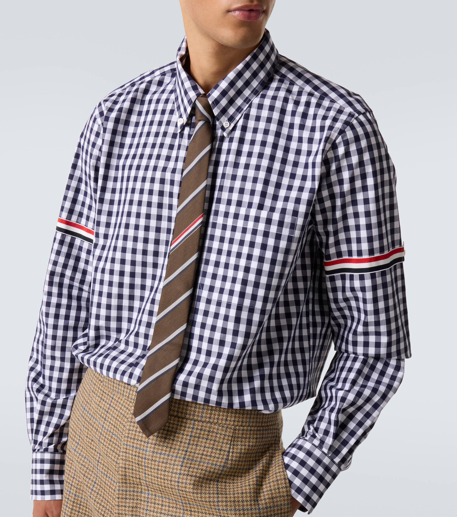 Stripe Oxford Armband gingham cotton shirt - 5