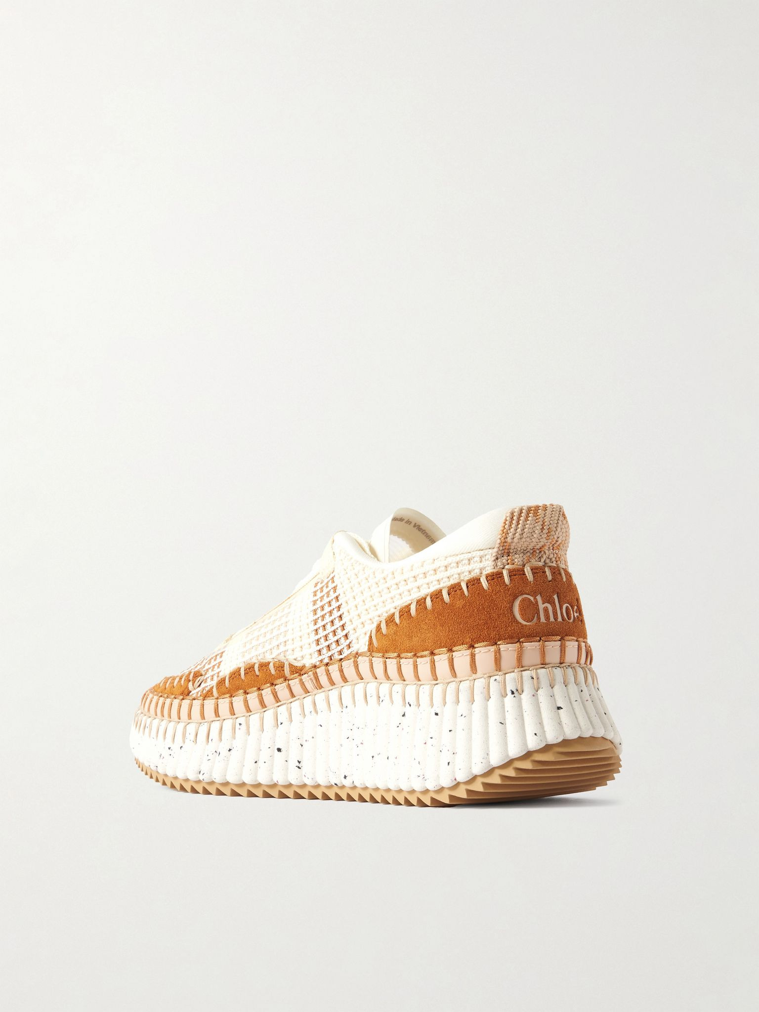 Nama embroidered suede and recycled-mesh sneakers Beige - 3
