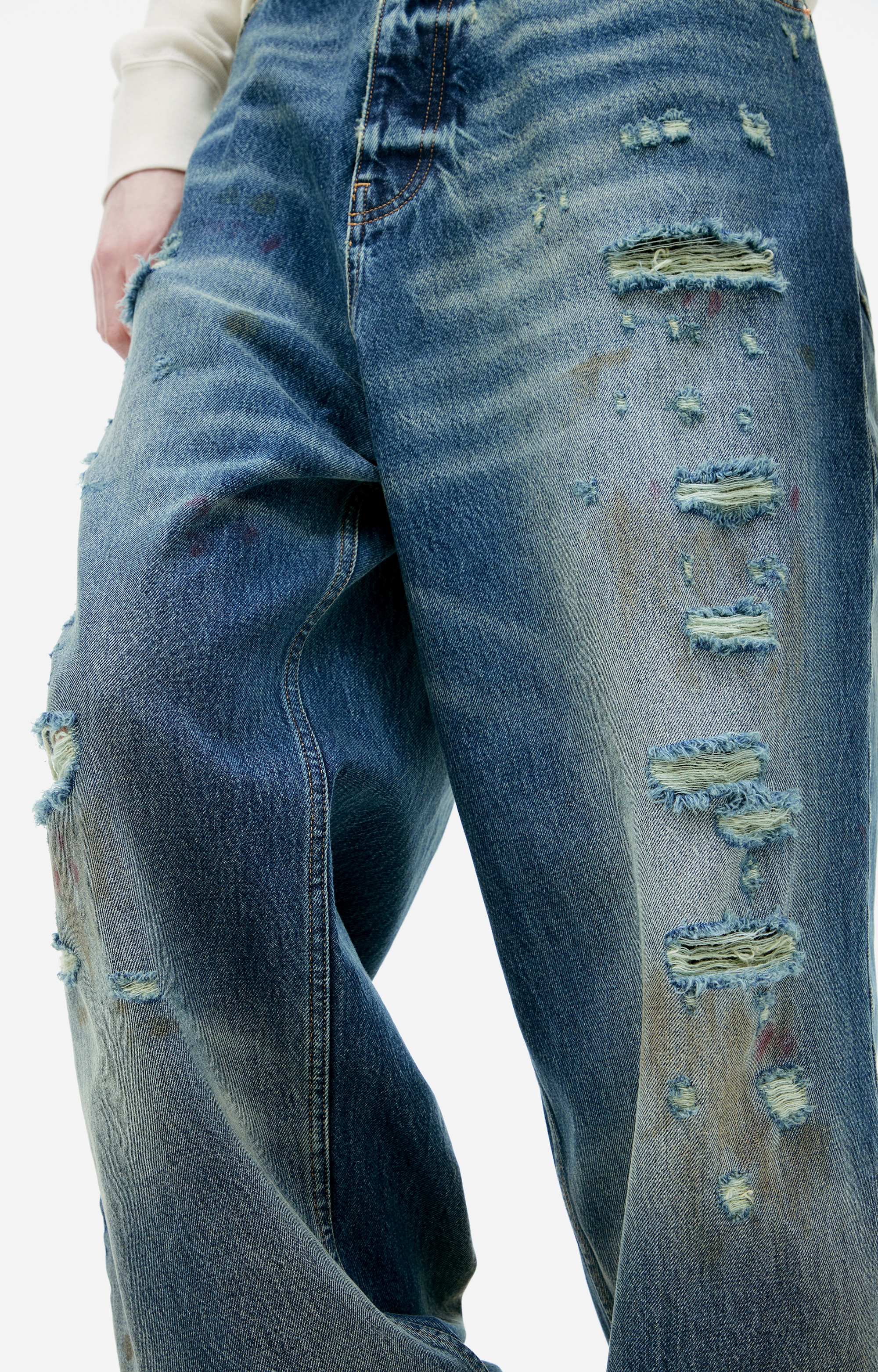 BLUE RIPPED EFFECT JEANS - 5