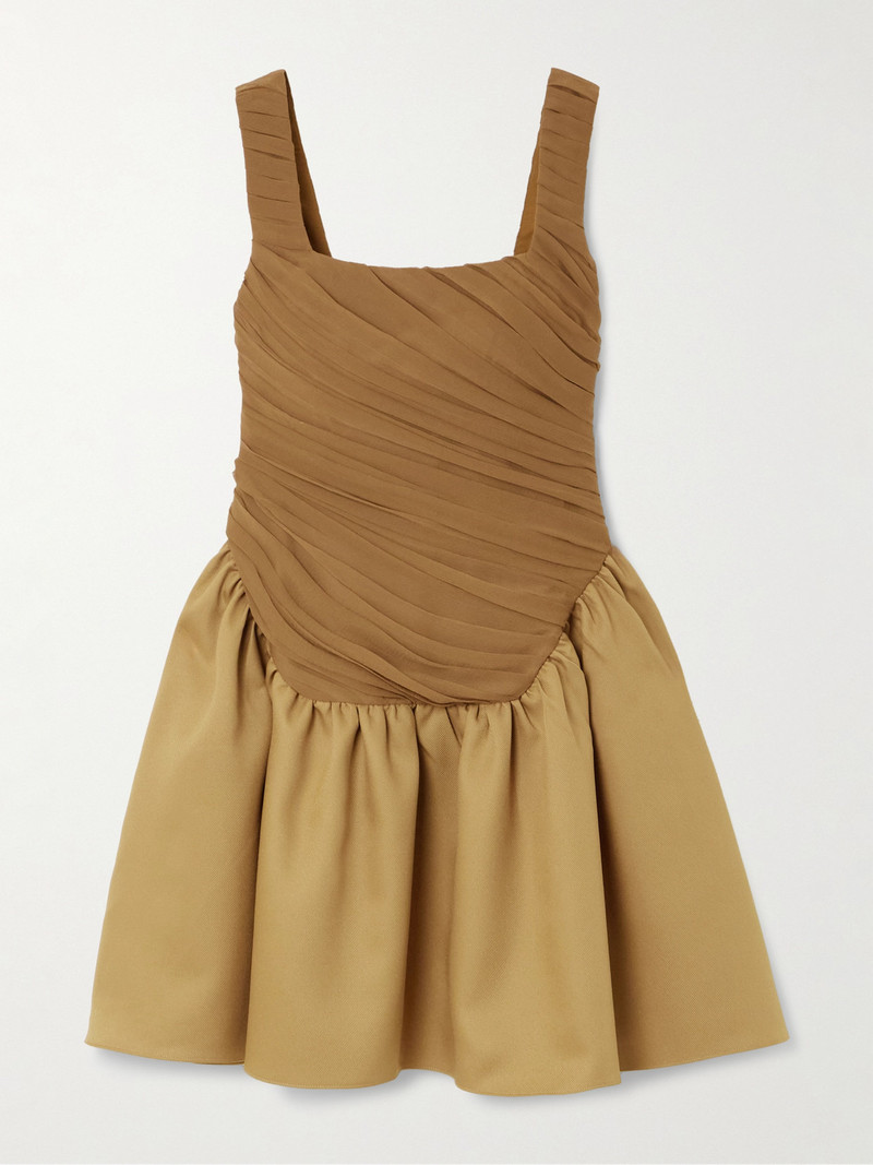 Kaia Ruched Chiffon And Twill Mini Dress 1