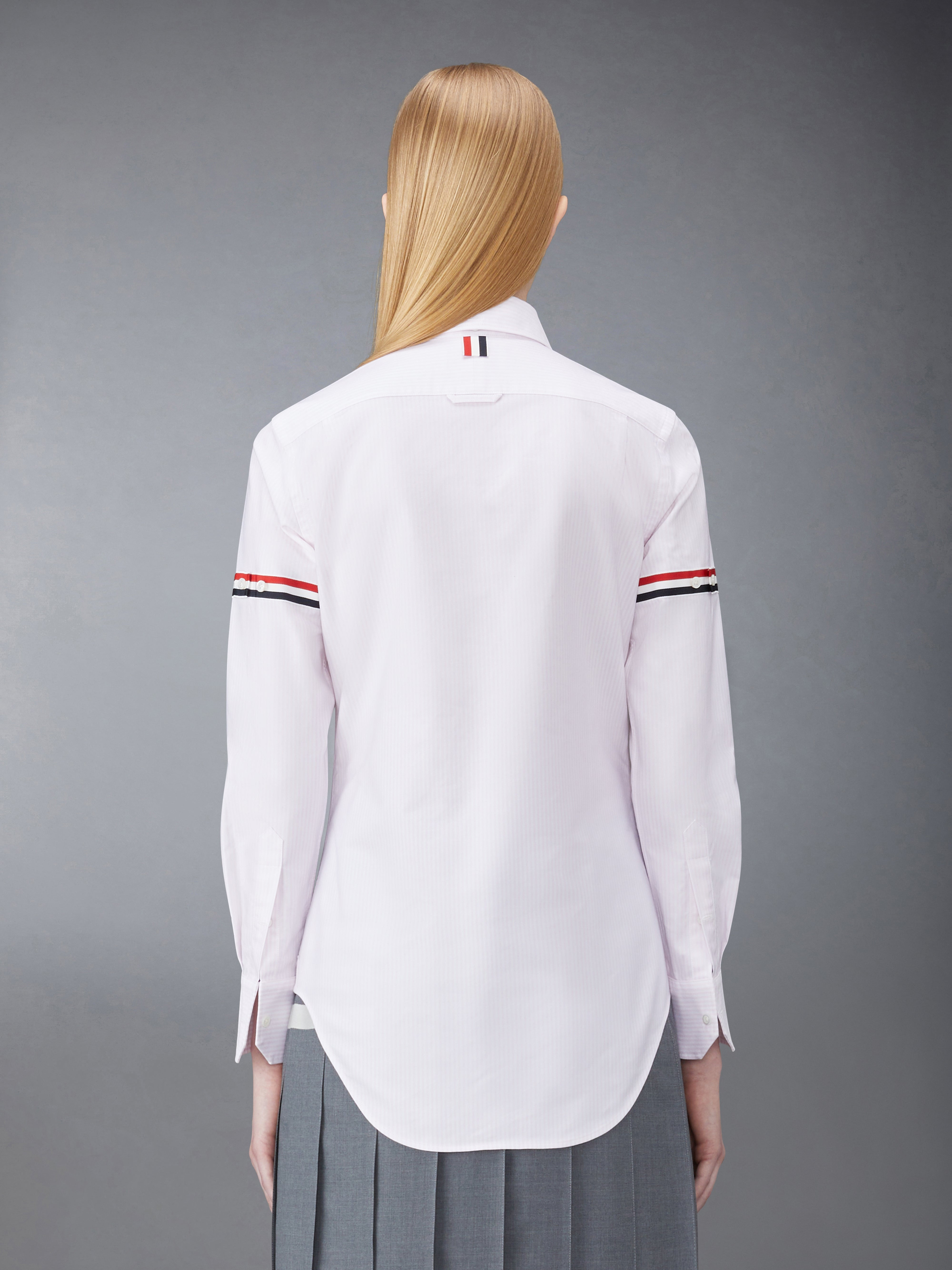 Pink University Stripe Oxford Grosgrain Armband Long Sleeve Shirt - 3