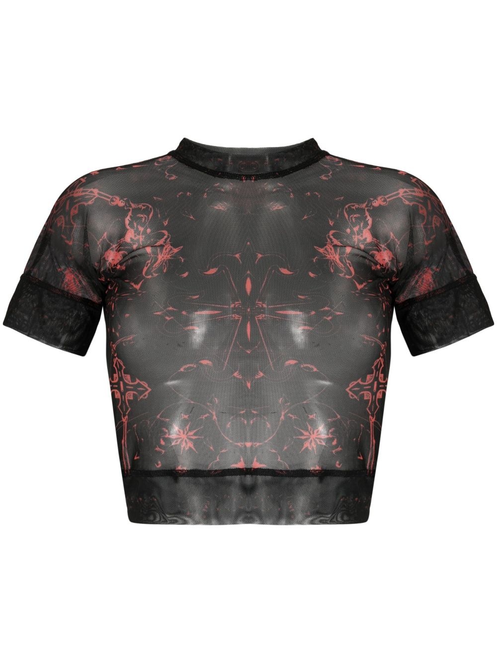 abstract-pattern mesh T-shirt - 1