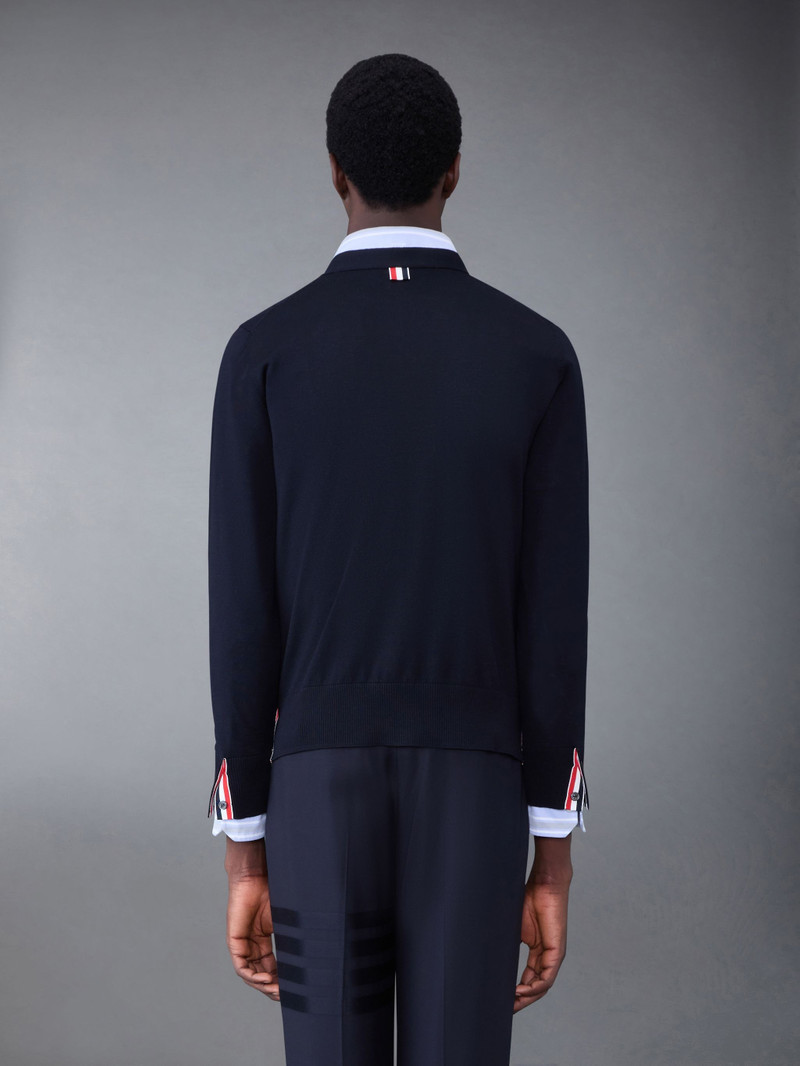 Thom Browne Fine Merino Jersey Stripe Relaxed V-Neck Cardigan outlook