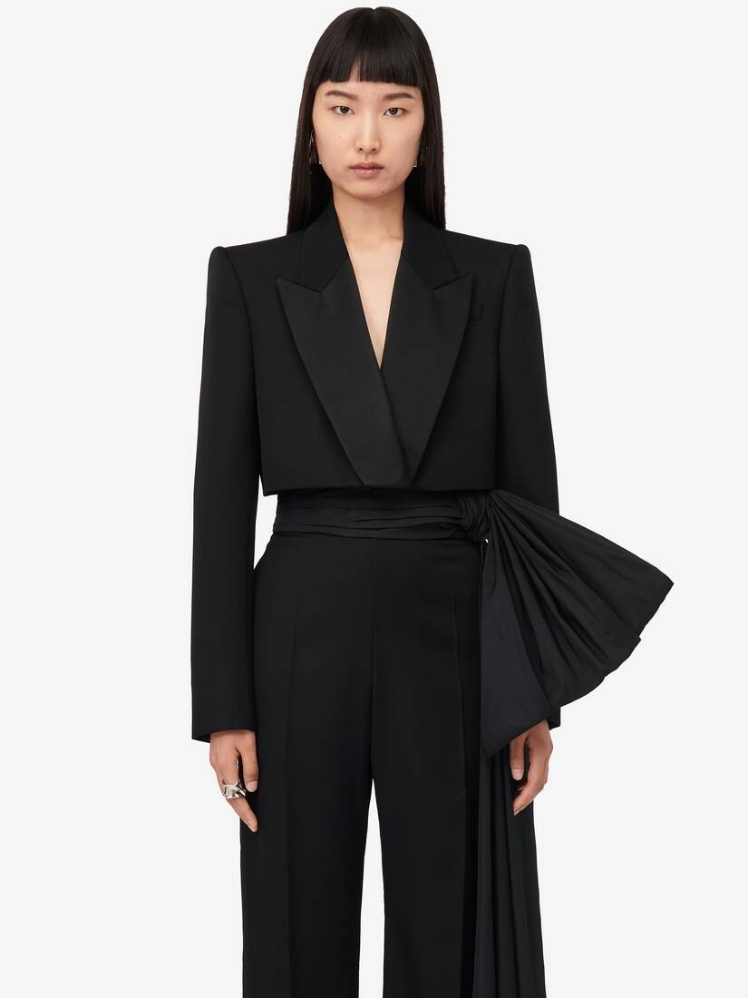 Women's Cropped Tuxedo Jacket in Black - 6
