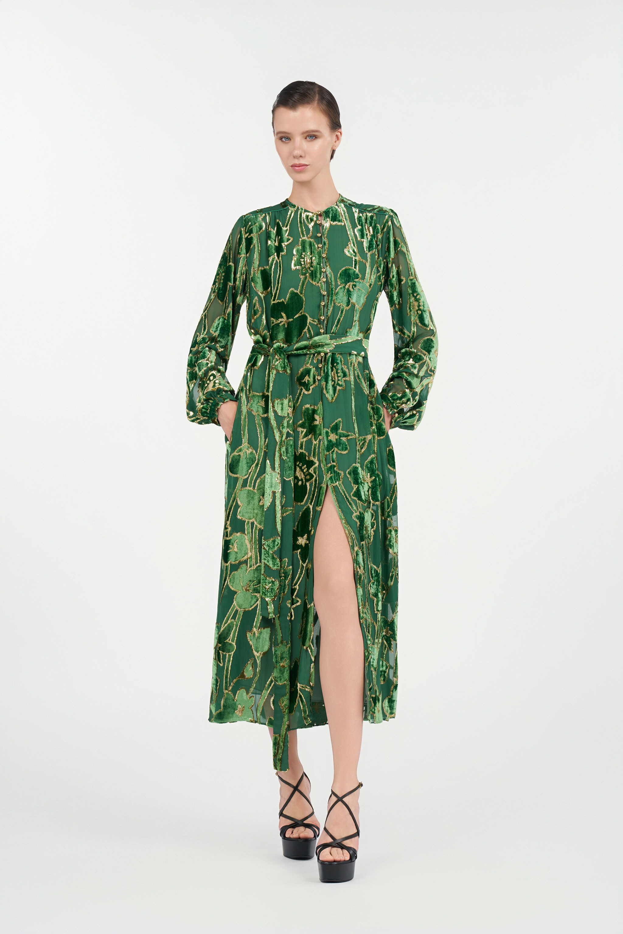 Green Velvet Devoré Midi Dress - 2