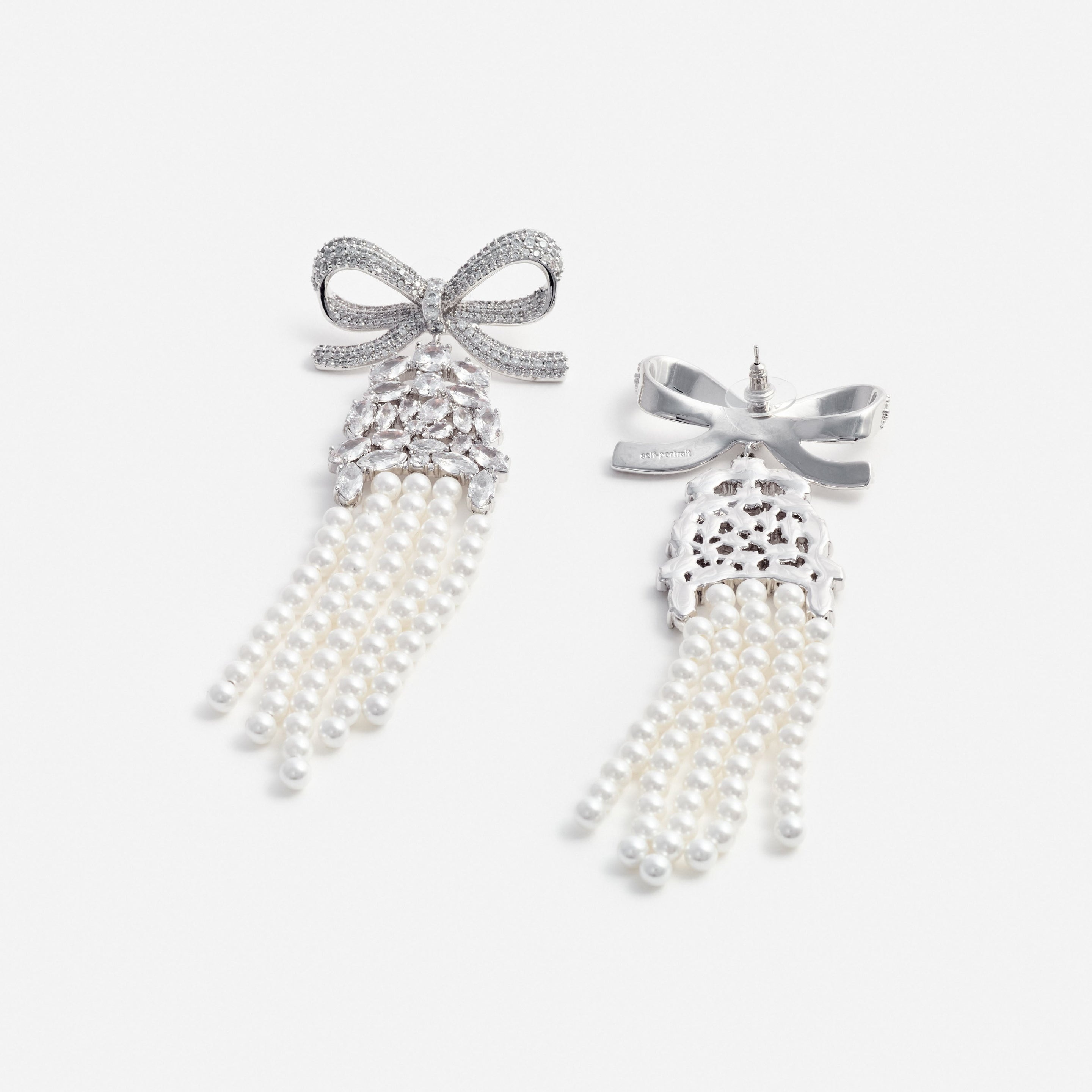 Crystal Bow Pearl Droplet Earrings - 2