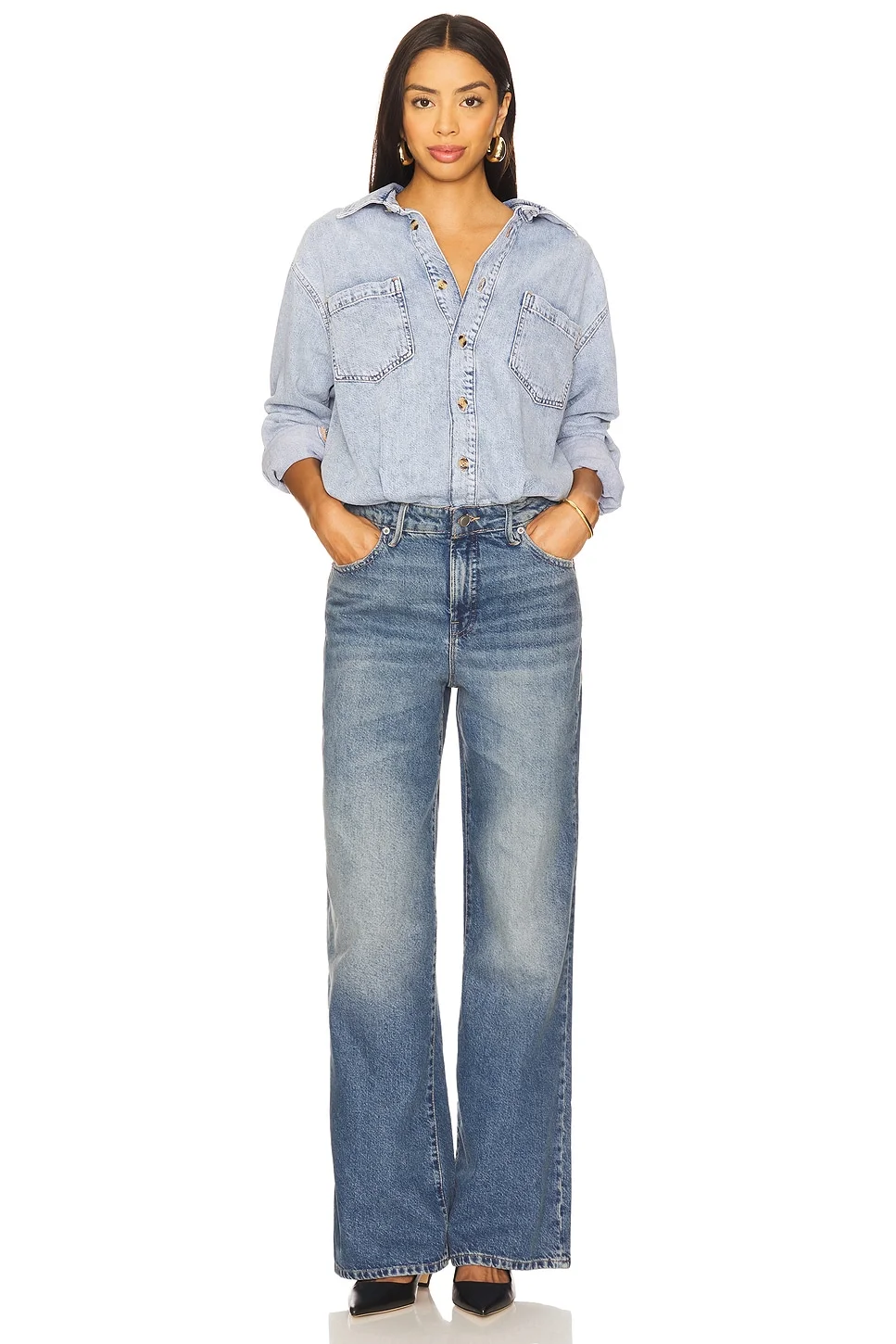 Denim Shirt Jumpsuit - 1