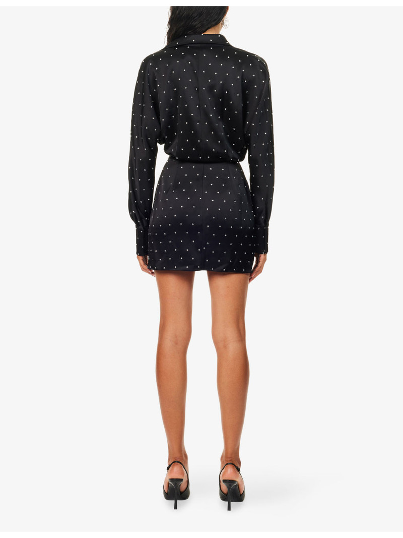 Star-Embellished Wrap-Front Satin Mini Shirt Dress 4