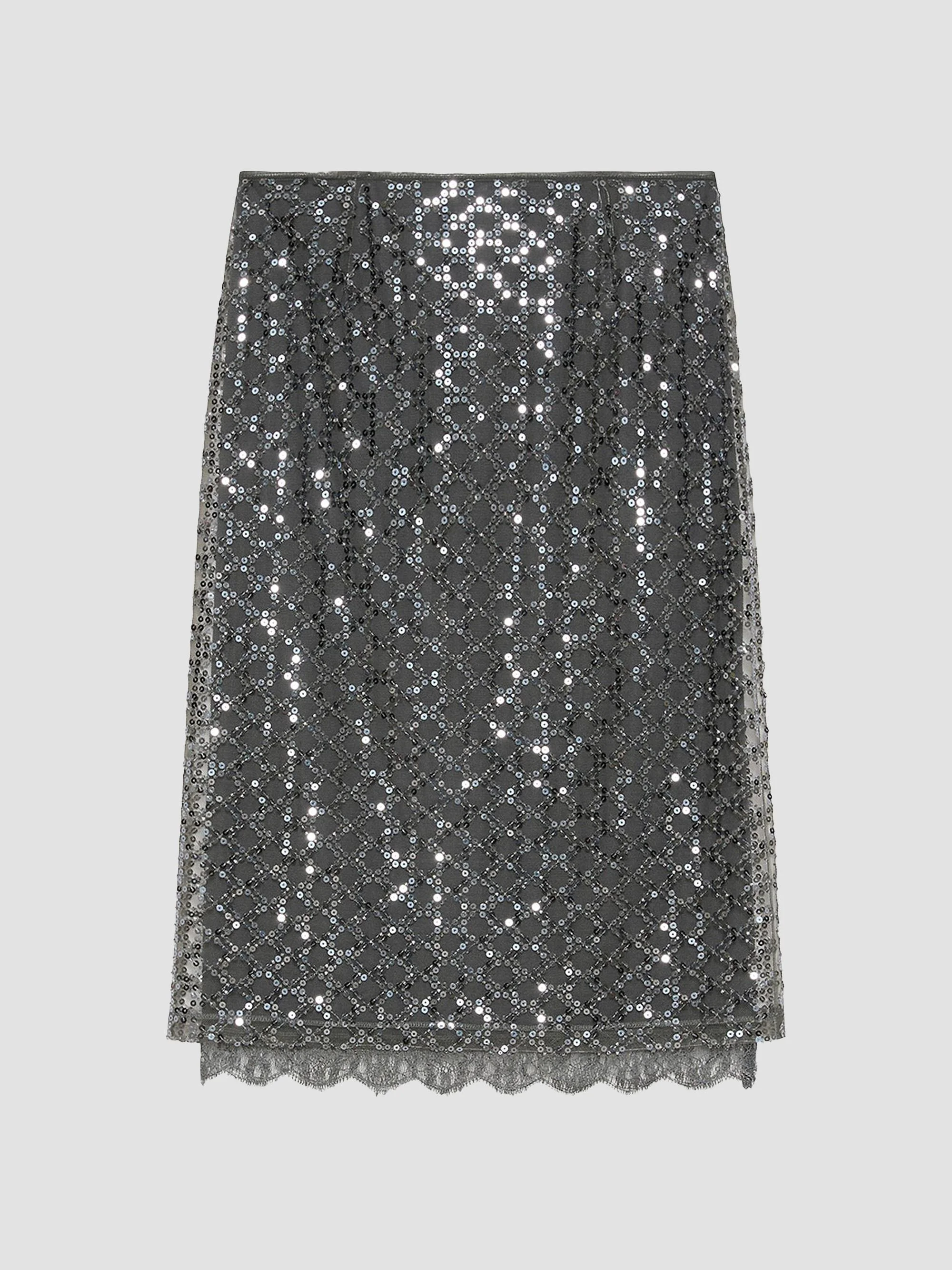 Women's Sequinned and Beaded Skirt - Medium Grey - 1