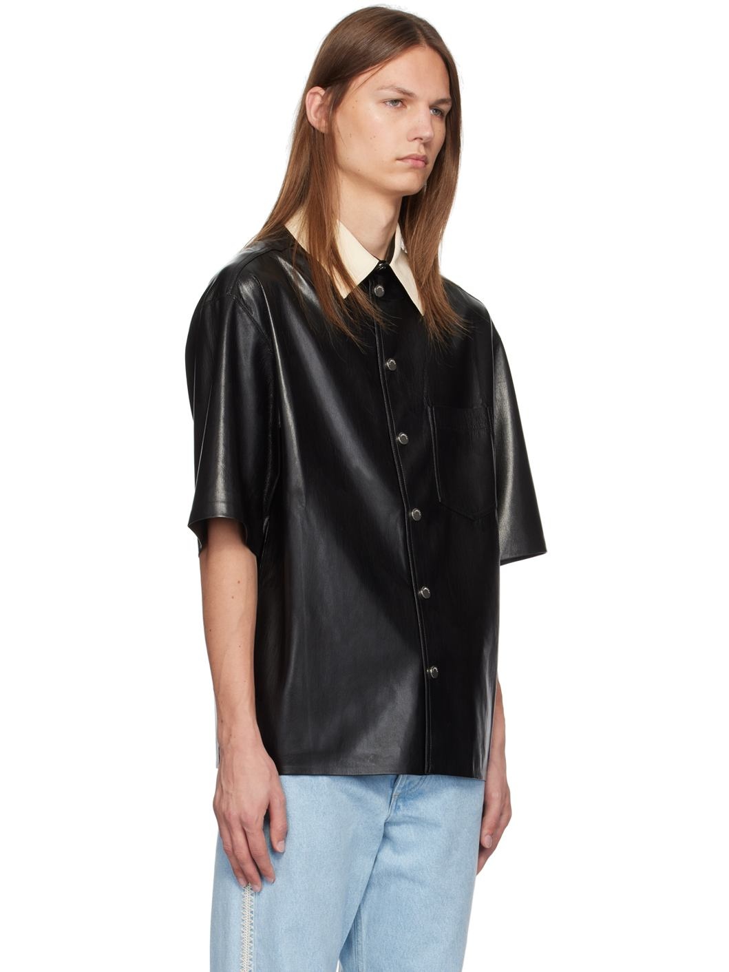 Nanushka Black Aksel Faux-Leather Shirt | ssense | REVERSIBLE