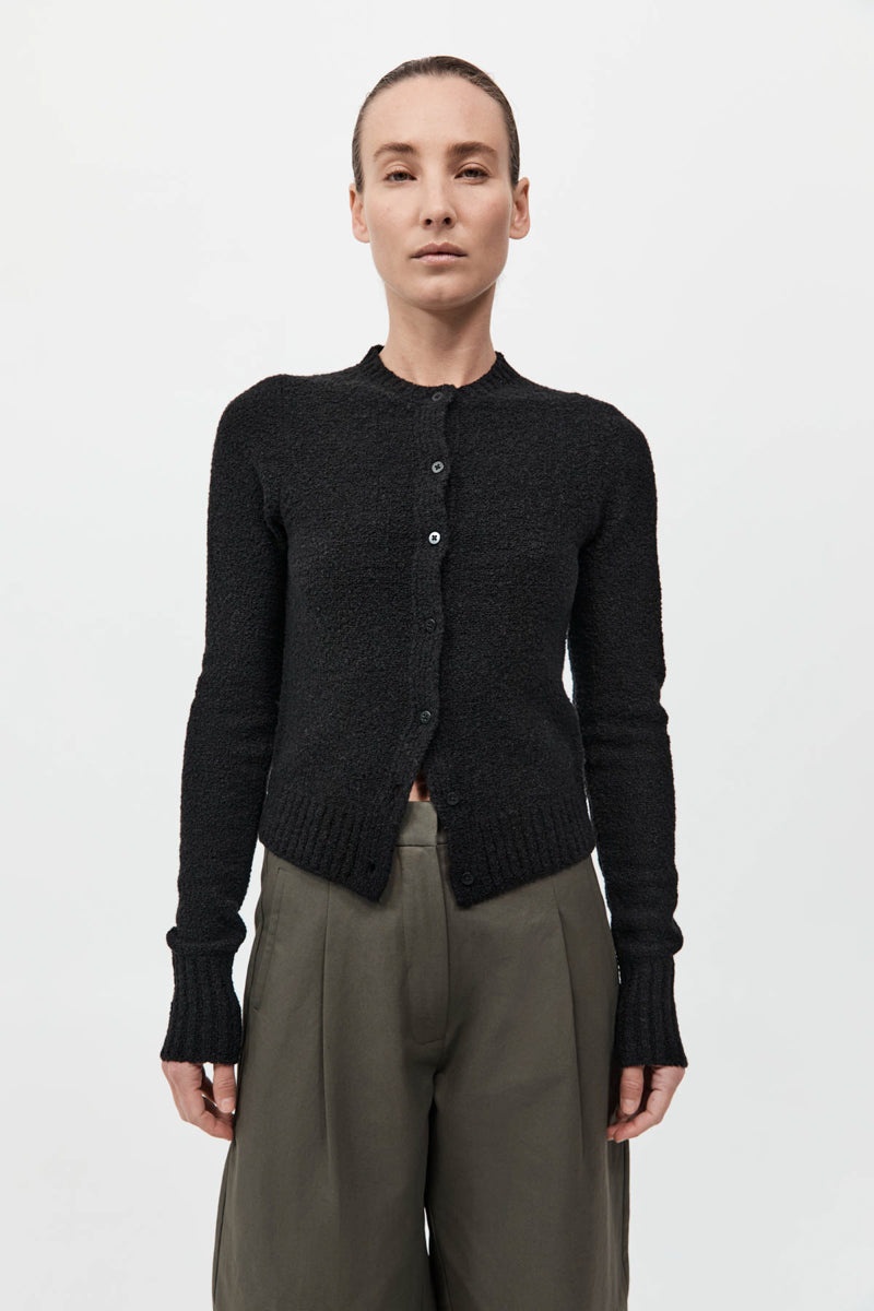 Boucle Wool Cardigan - Black - 2