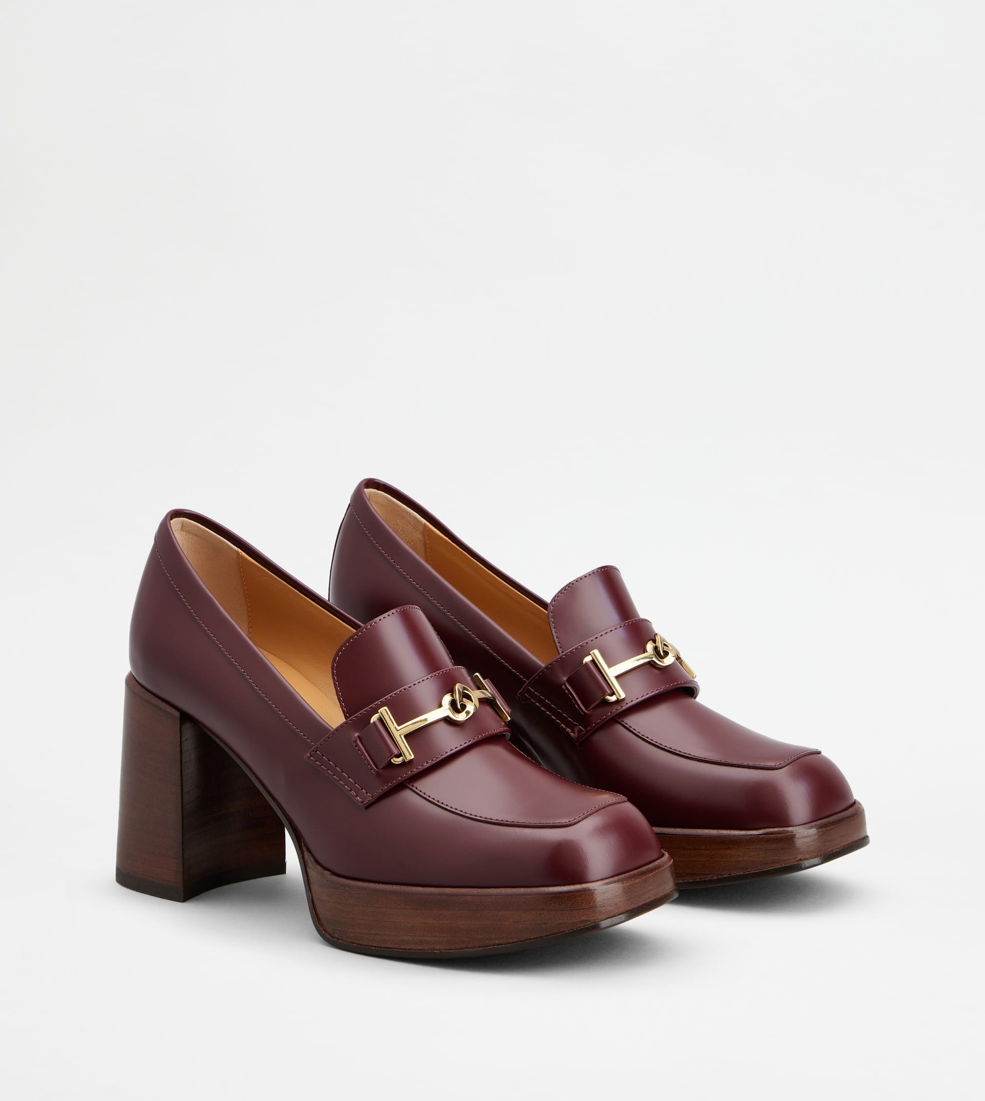 HEELED LOAFERS IN LEATHER - BURGUNDY - 4