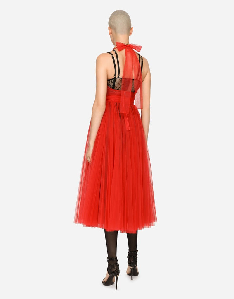 Tulle calf-length dress with sunray pleats 3