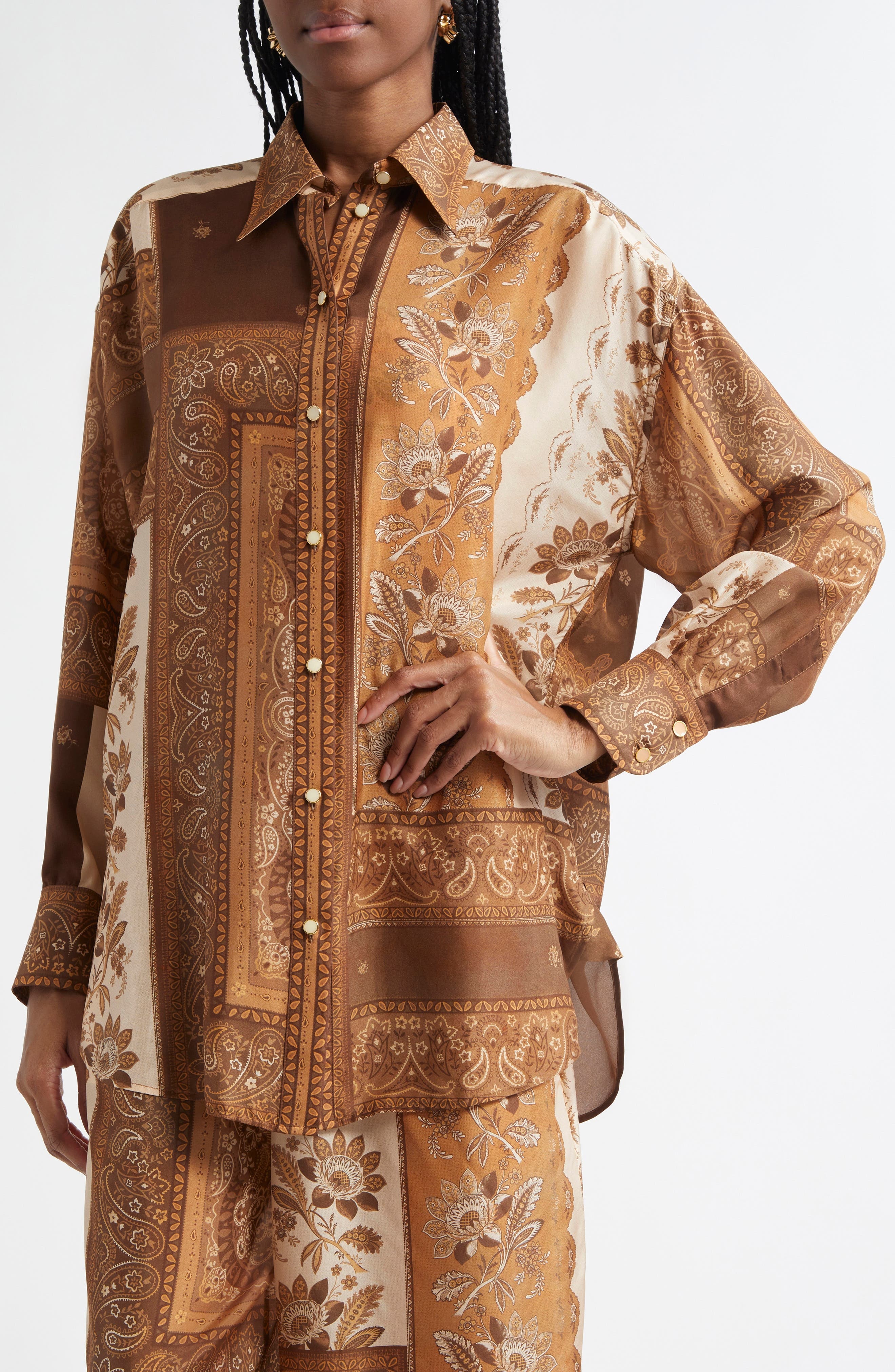 Zimmermann Lucky Oversize Silk Button-Up Shirt in Chocolate Bandana at Nordstrom - 4
