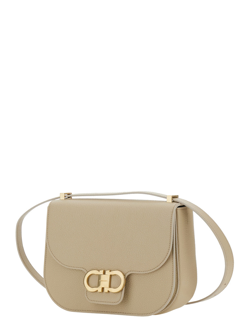 Ferragamo Women Beige Shoulder Bag With Metal Gancini Detail On The Front In Hammered Leather Woman - 2