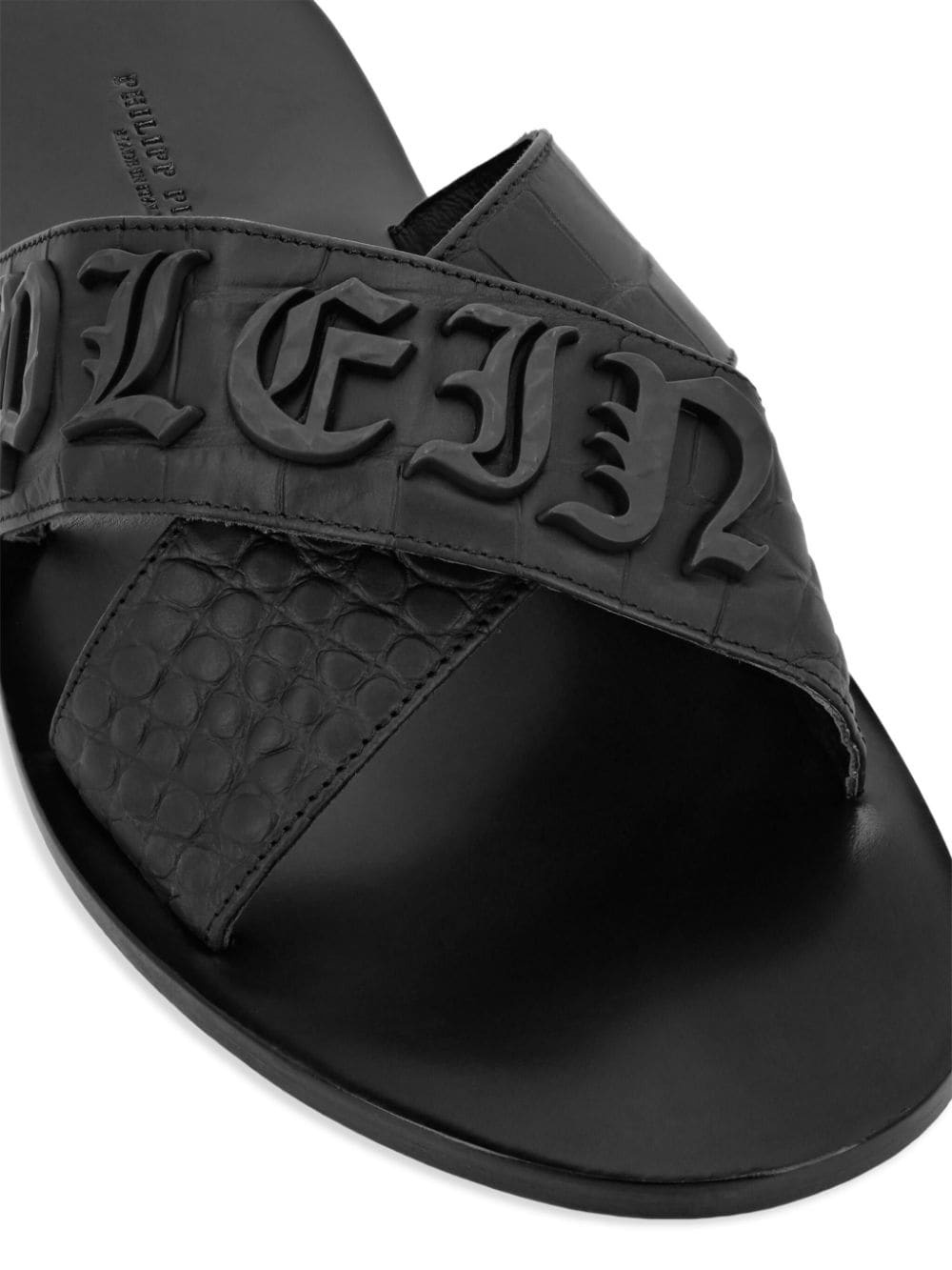 crocodile-embossed leather sandals - 6