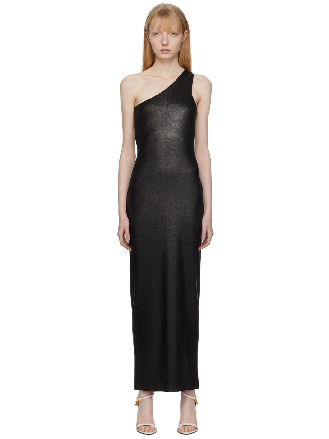 Black Compact Glossy Long Dress - 1