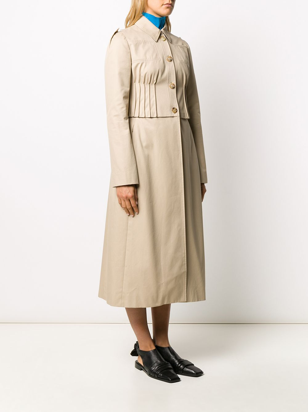 pleated detail flared single-breasted coat - 3