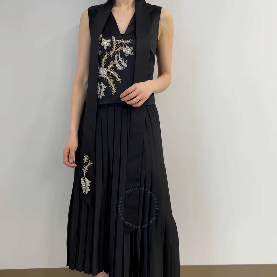 Burberry Ladies Flor Embroidered Asymmetrical Pleated Dress - 4