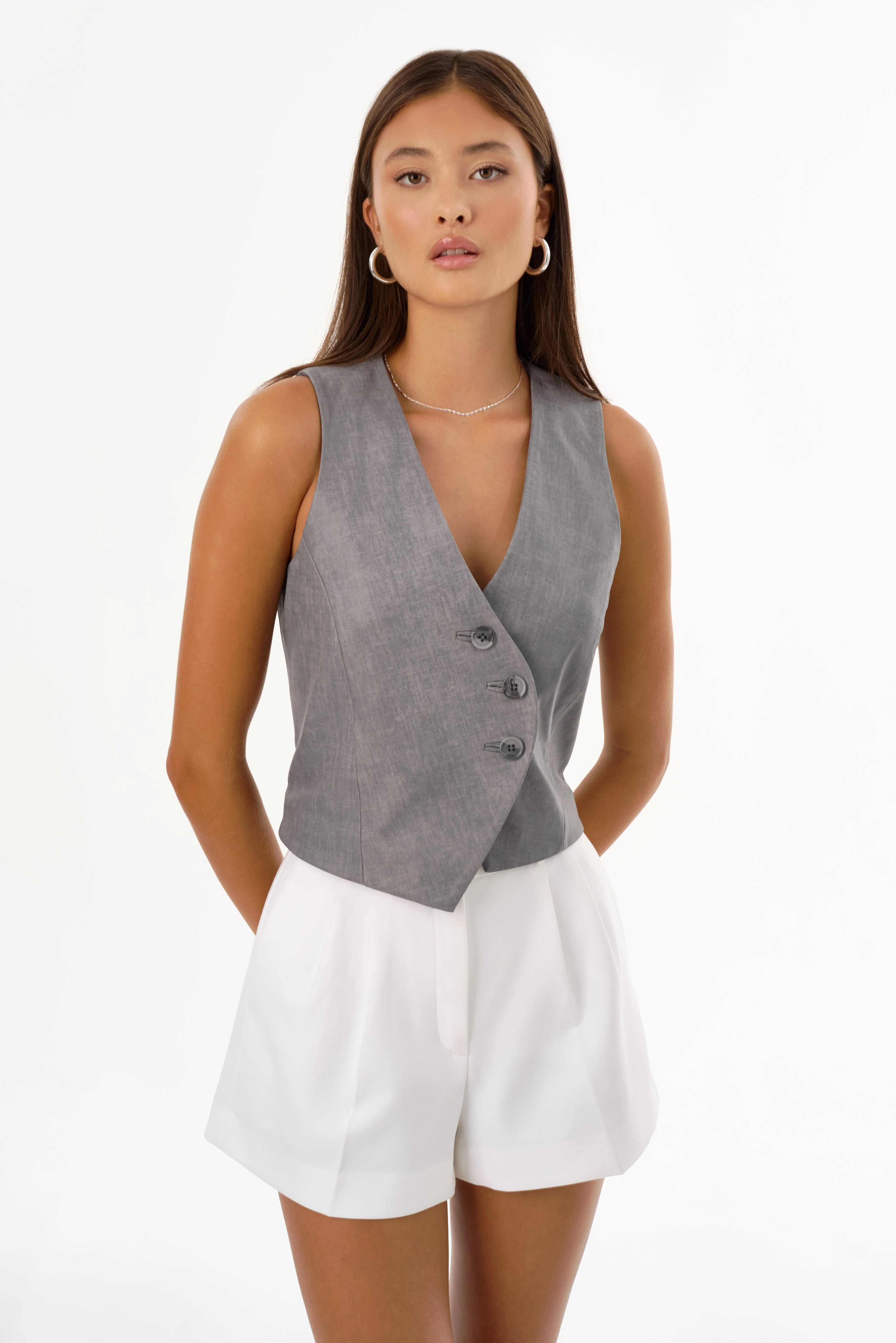 NAIARA | Leather Asymmetric Vest - 1