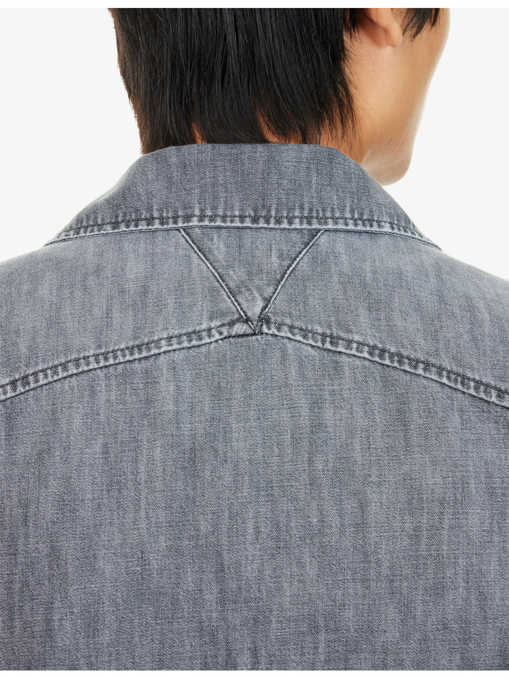 Notched-Collar Short-Sleeves Denim Shirt - 6